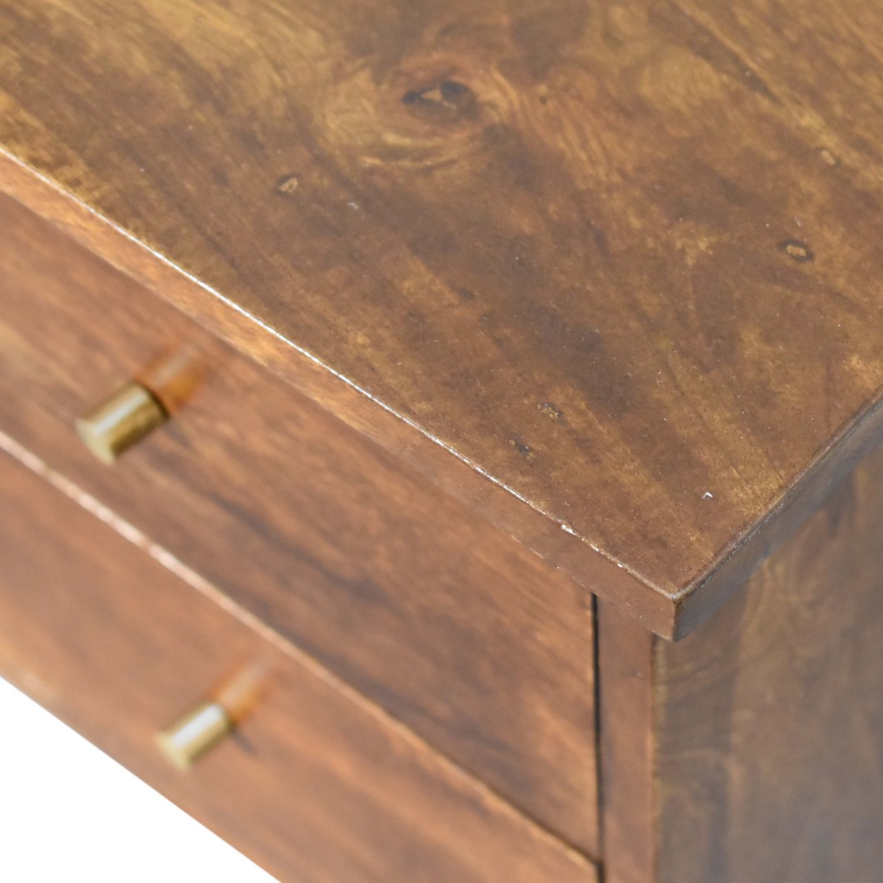 Solid Wood Bedside, 2-Drawers, Chestnut, Dark Brown