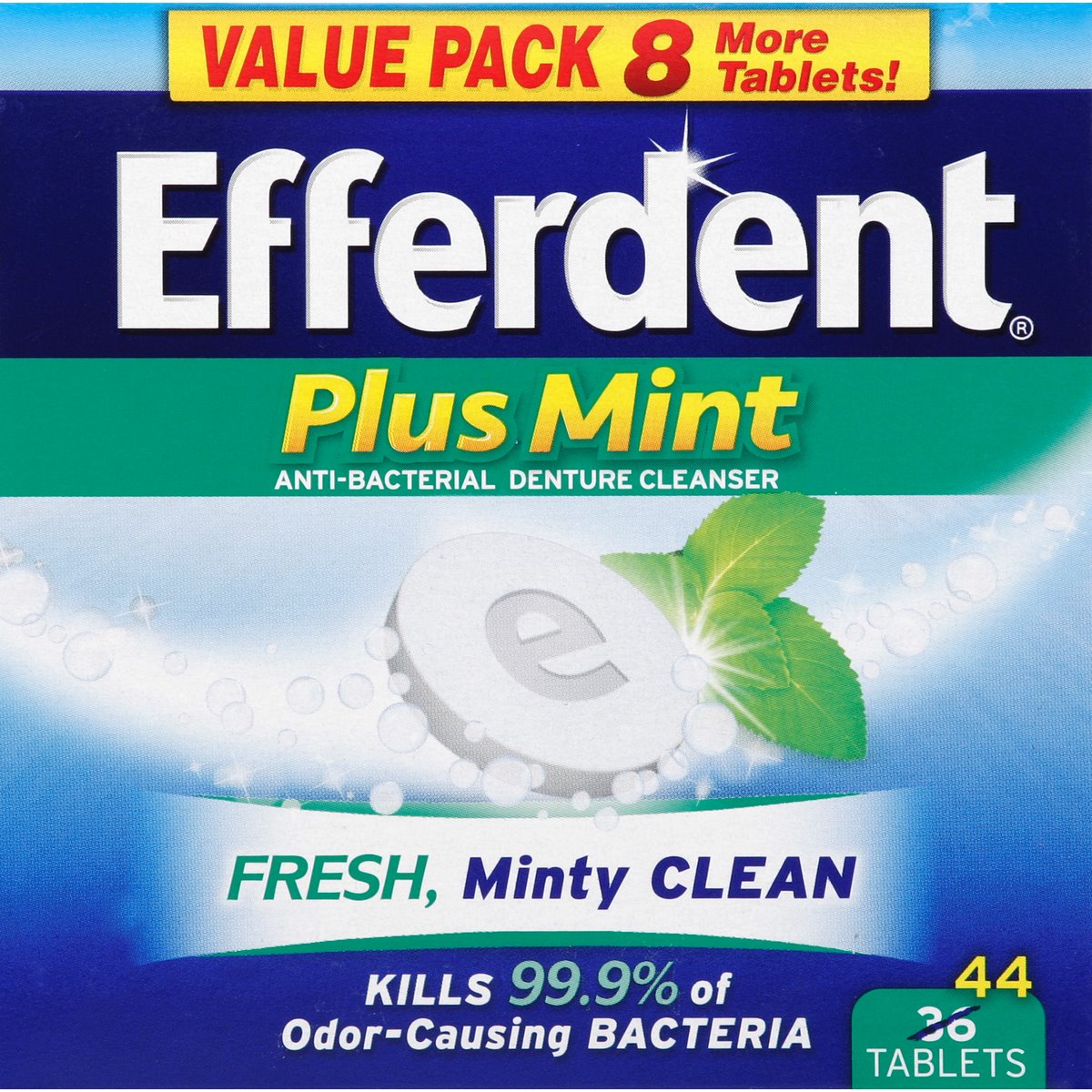 Efferdent Denture Cleanser, Anti-Bacterial, Tablets, Plus Mint, Value Pack