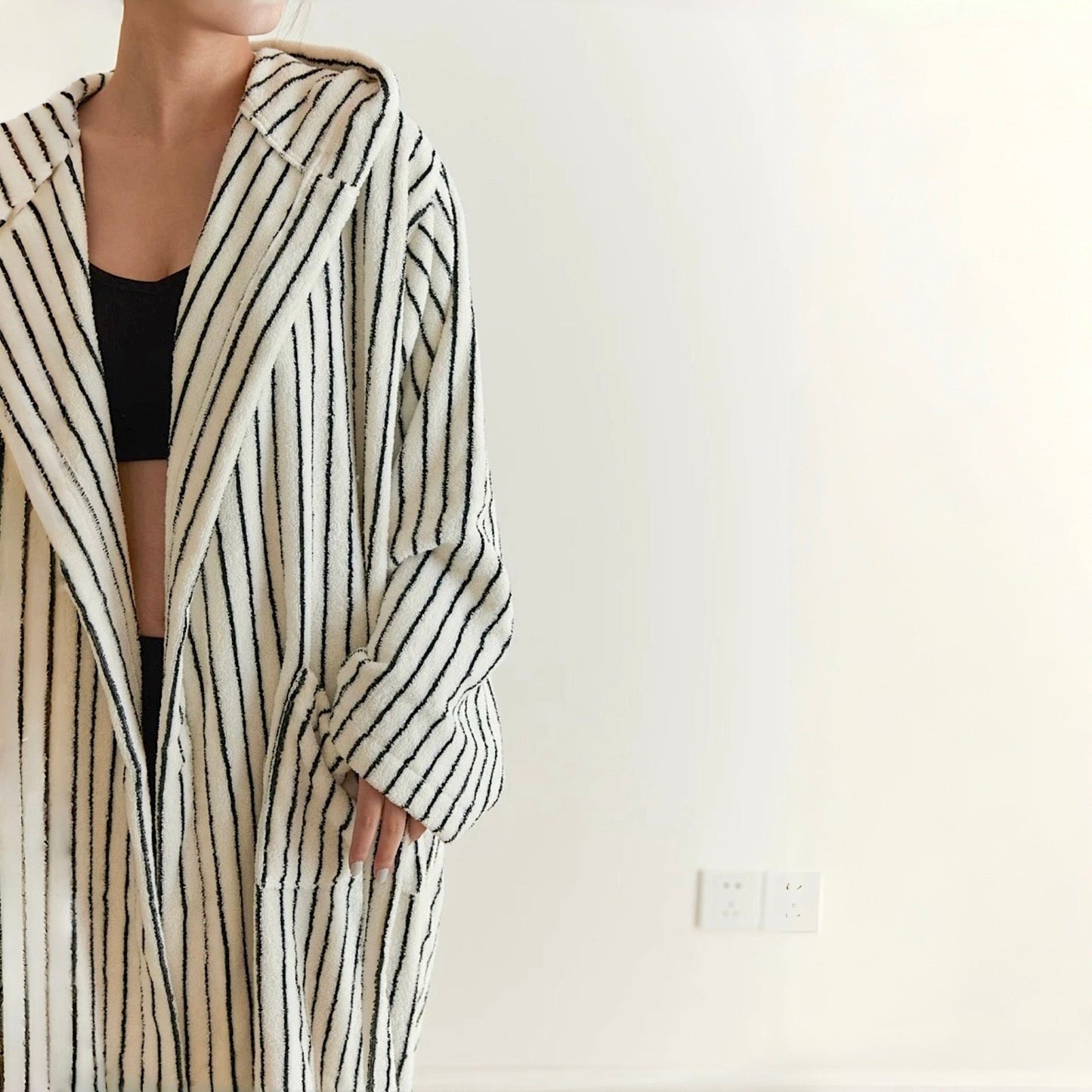 Scandi Retro 100% Long-stapled Cotton Stripe Hooded Bathrobe
