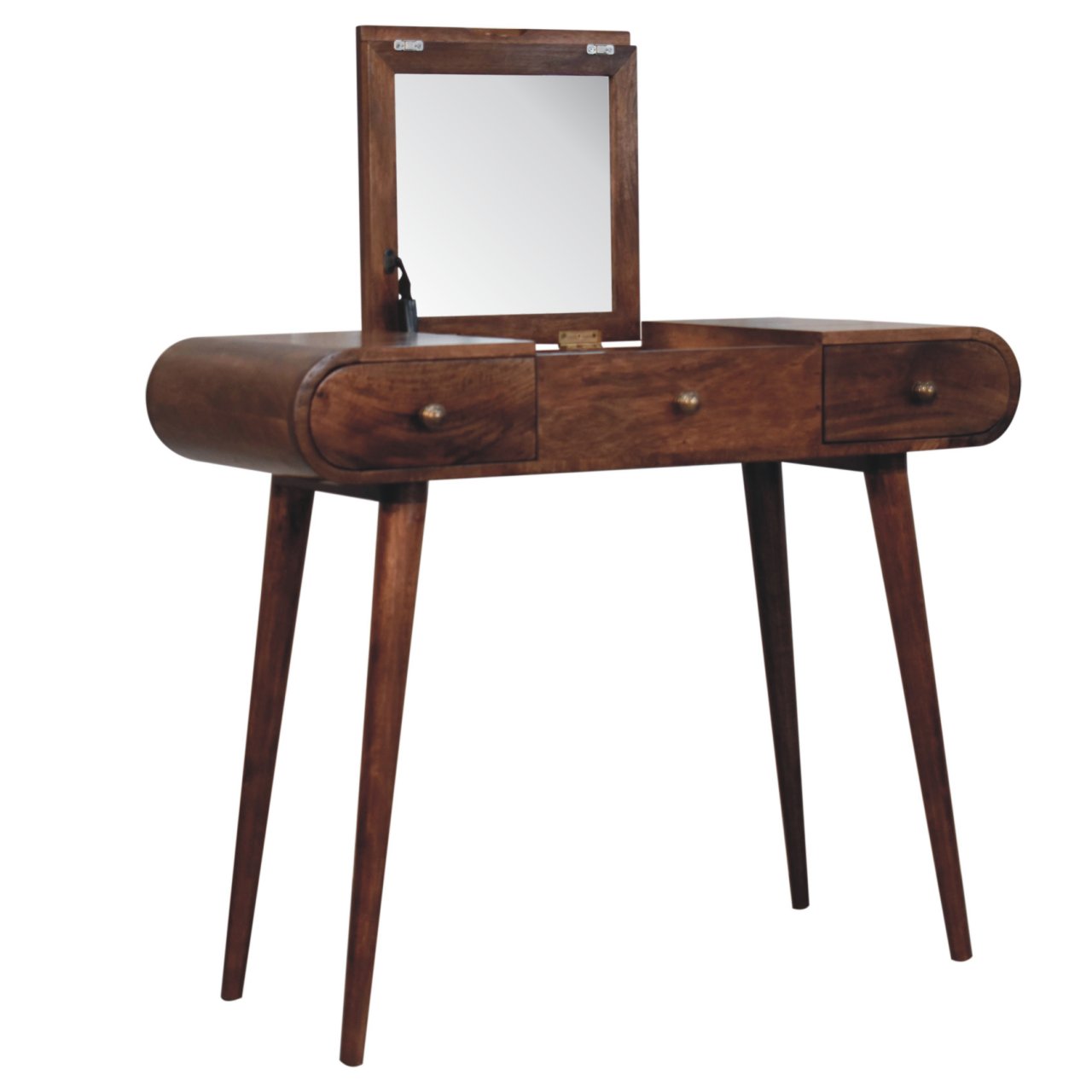 Solid Wood Honey Caramel Round Dressing Table