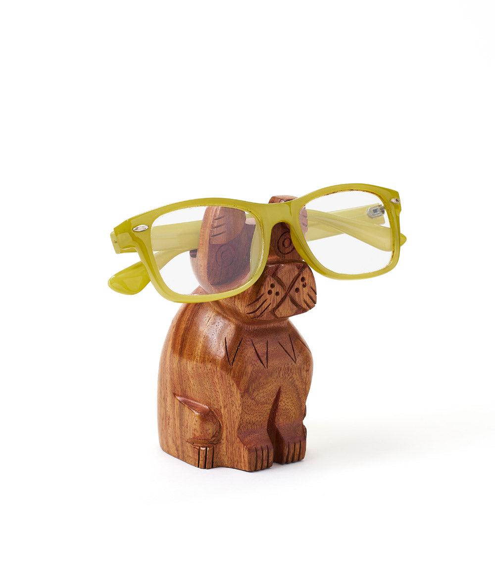 Dog Eyeglass Holder Stand - Hand Carved Wood - Osadia Concept Store