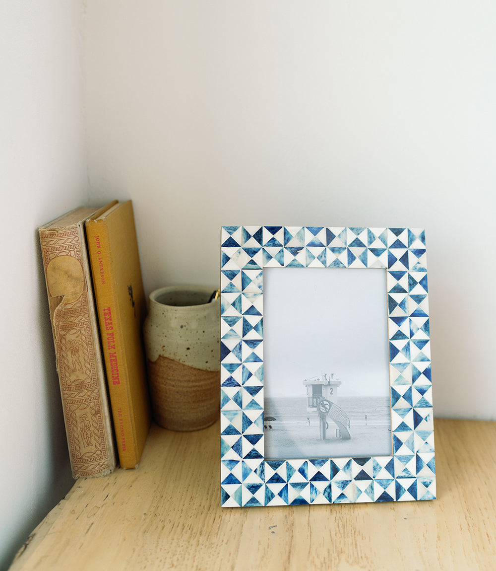 Varuna 5x7 Cobalt Picture Frame - Fair Trade Carved Bone - Osadia Concept Store