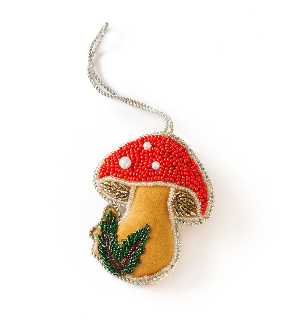 Larissa Plush Mushroom Beaded Felt Ornament - Embroidered - Osadia Concept Store