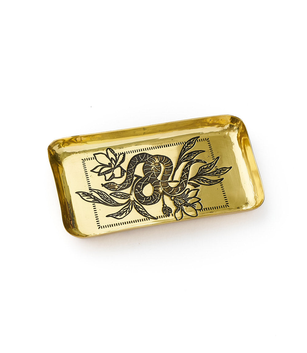 Saanp Snake Rectangular Catch-all Tray - Etched Brass - Osadia Concept Store