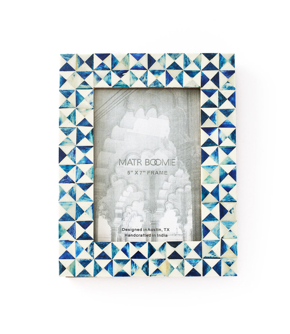 Varuna 5x7 Cobalt Picture Frame - Fair Trade Carved Bone - Osadia Concept Store