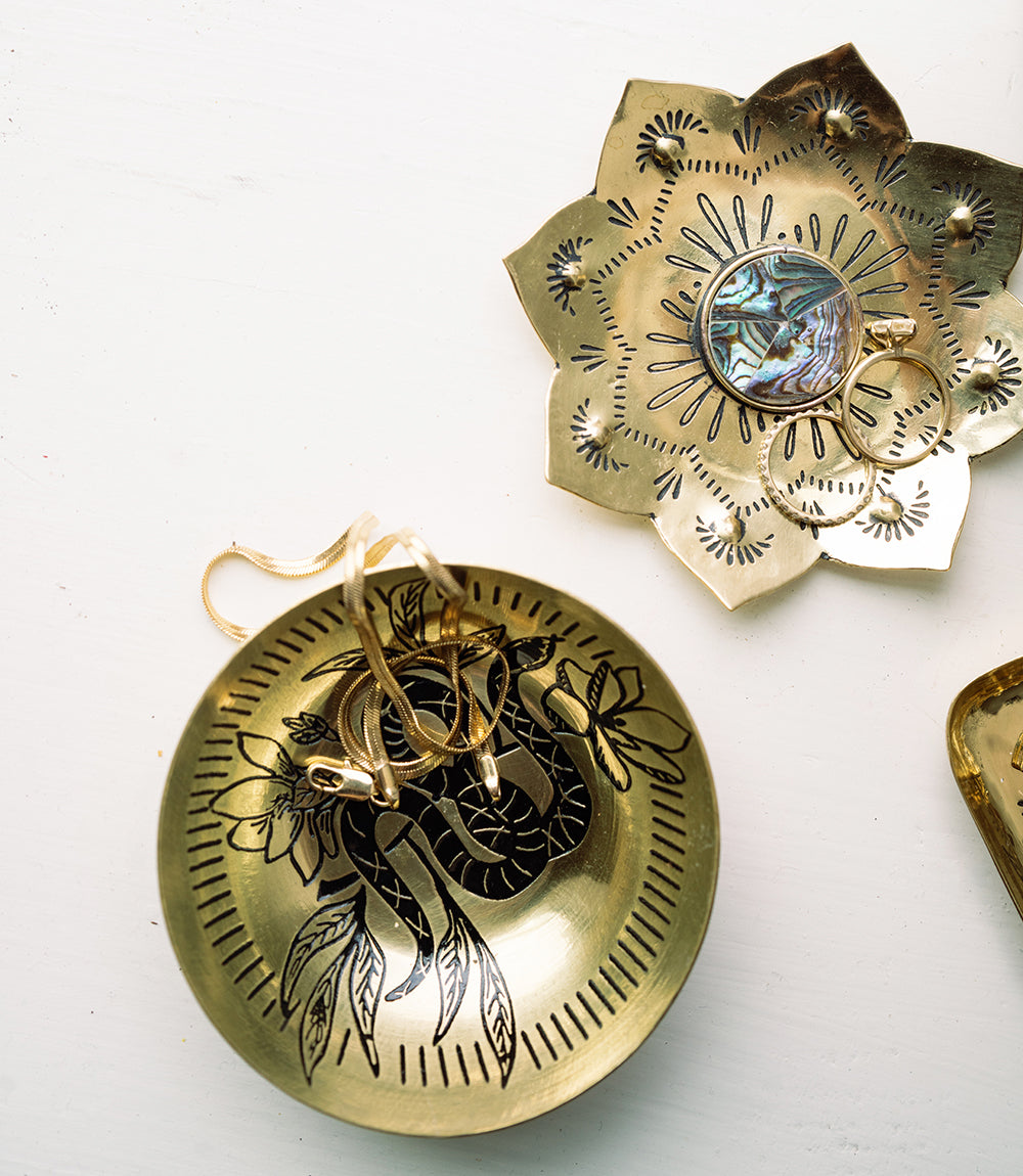 Saanp Snake Round Trinket Dish - Etched Brass - Osadia Concept Store