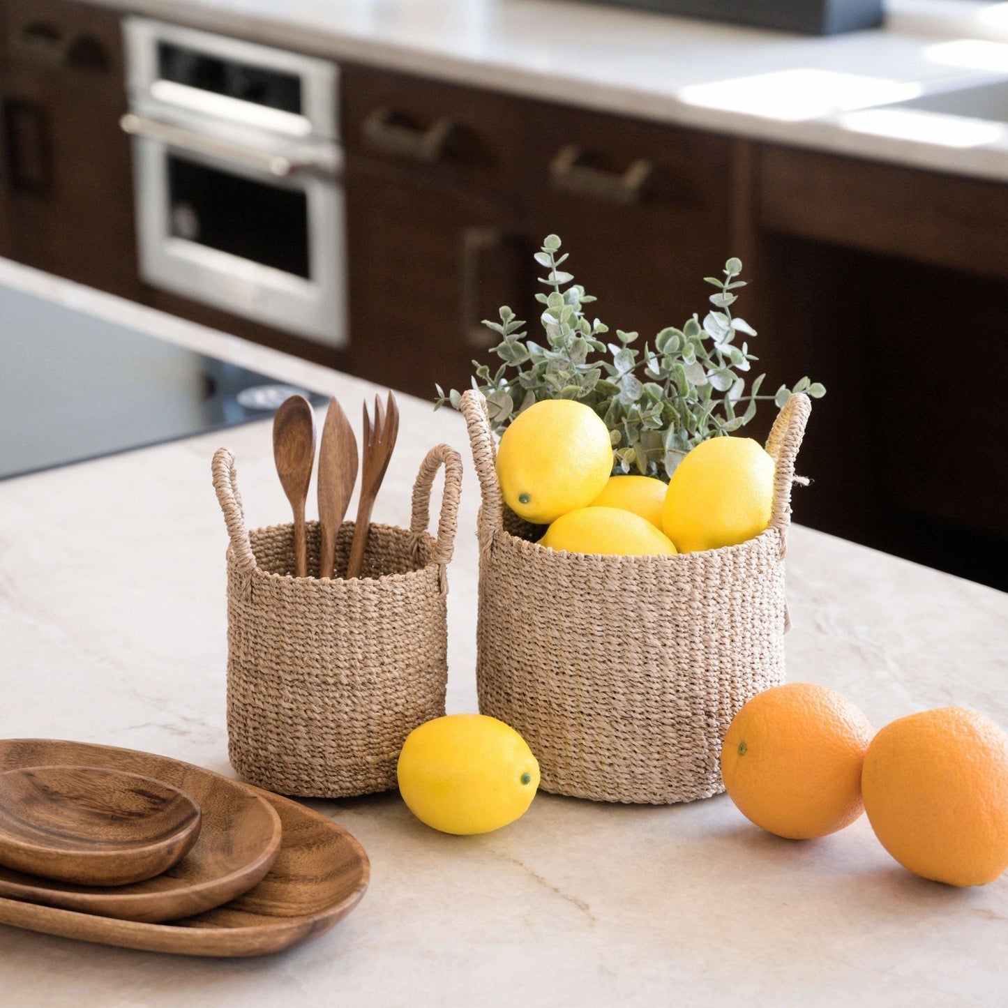 S/2 Natural Tabletop Mini Basket with Handle