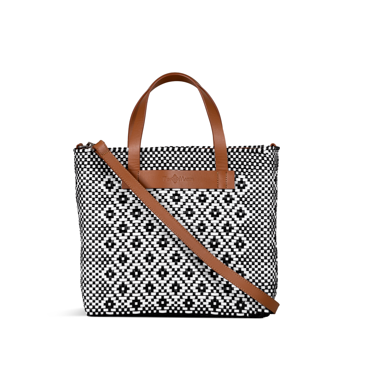 Panda Large Woven Crossbody Bag with Leather