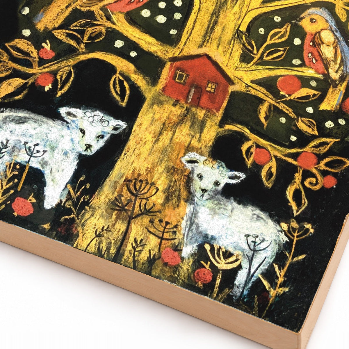 Tree of Life: Apple Tree and Lambs Soft Pastel Art Print on Board
