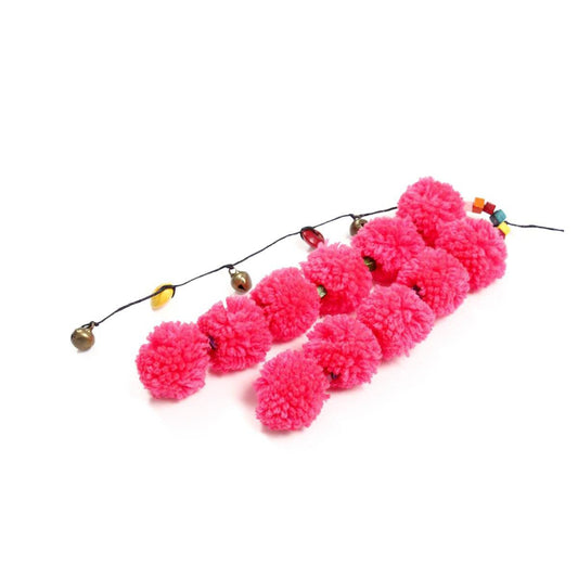 Pink Pom Pom Tie Zipper Pull | Handmade Bag Charm with Ethical Origin – Thailand