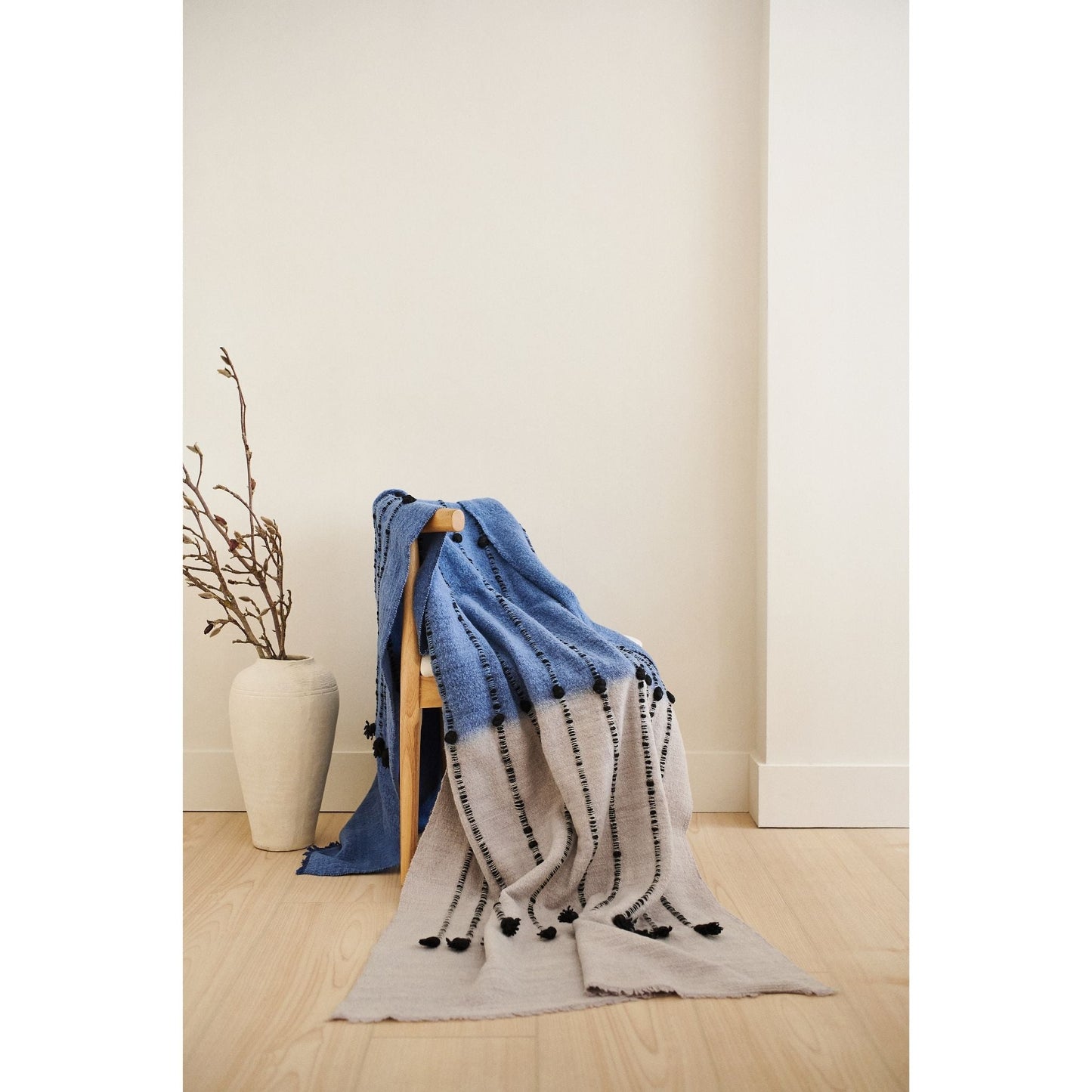 Mari Blue Gray Calming Hues Hand Woven Hand Knotted Textured Merino Throw
