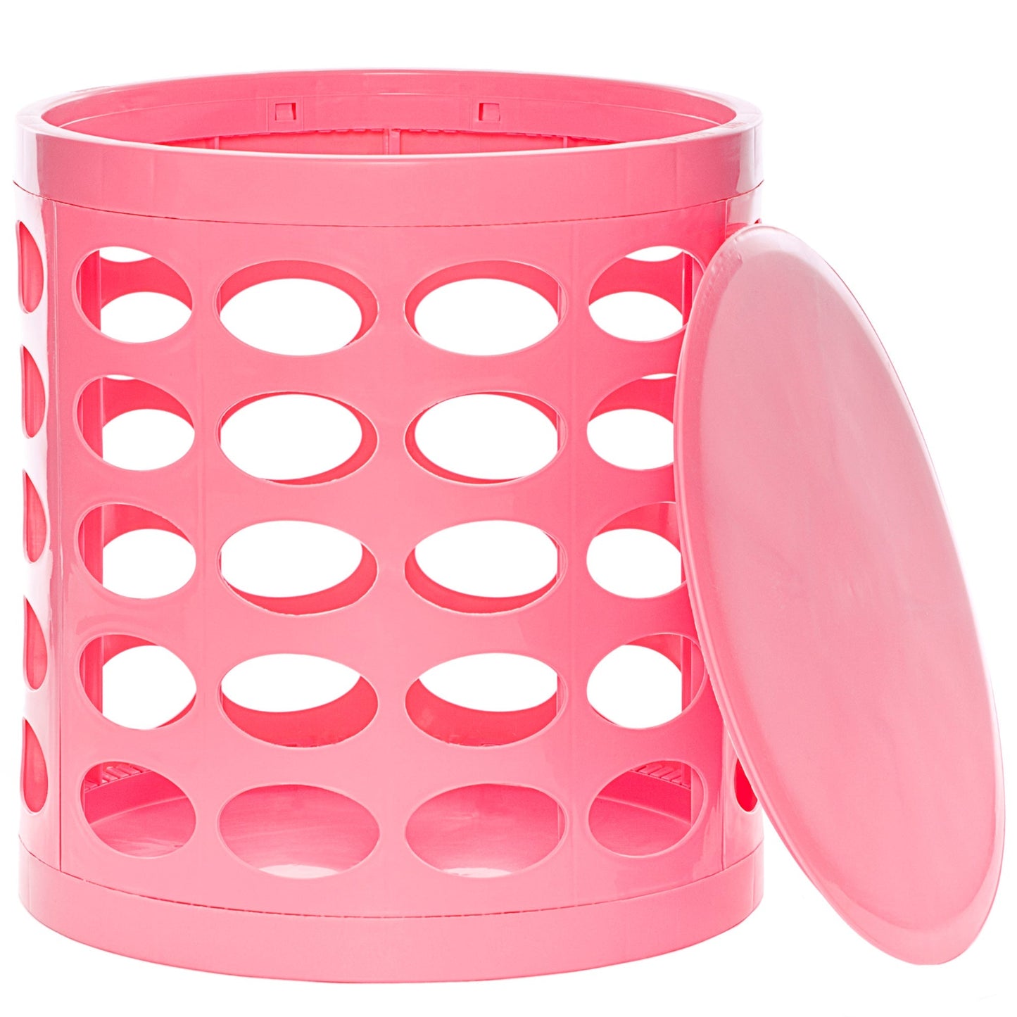 Otto Storage Stool | Round Plastic Storage Ottoman with Oval Perforated Pattern