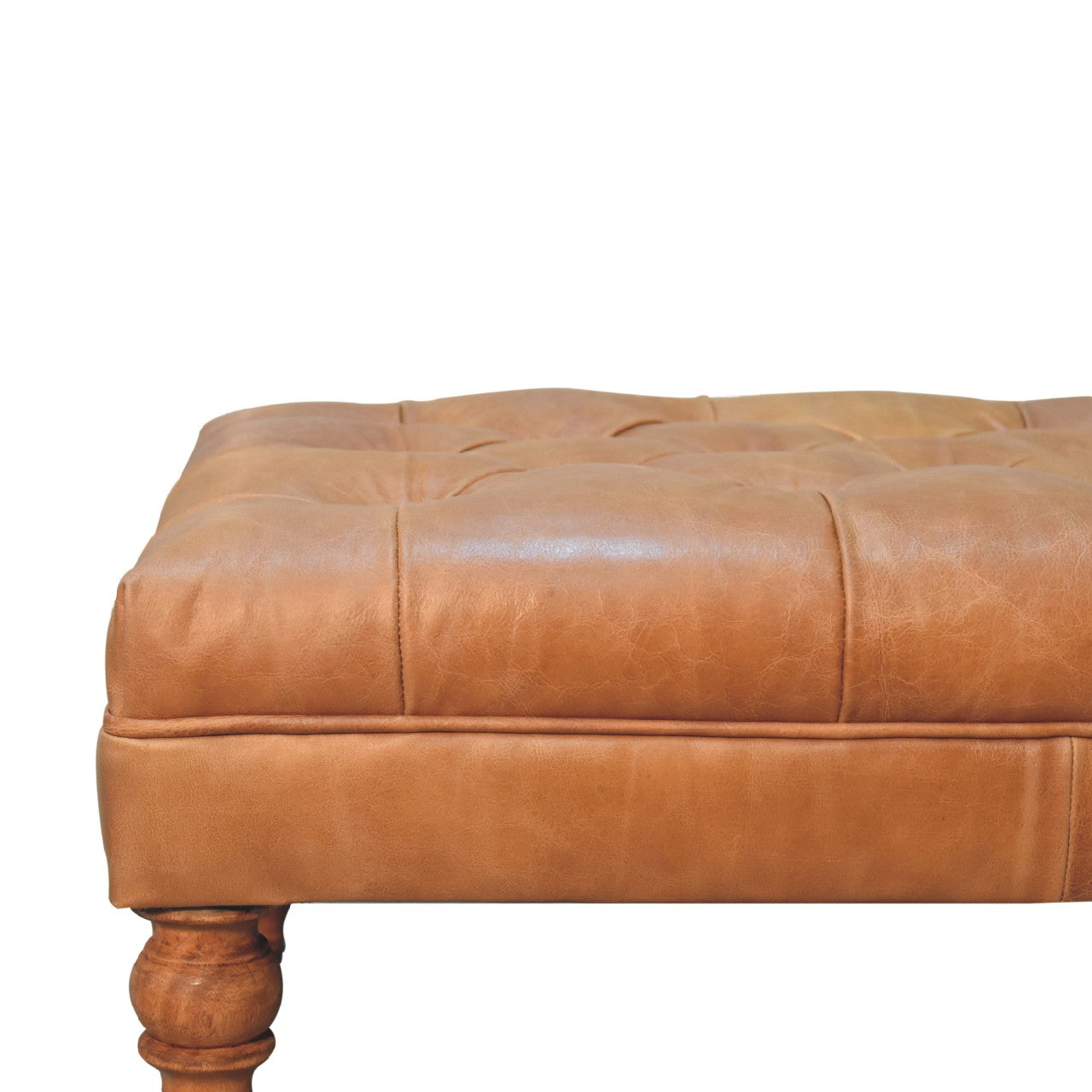 Solid Wood Buffalo Leather Ottoman