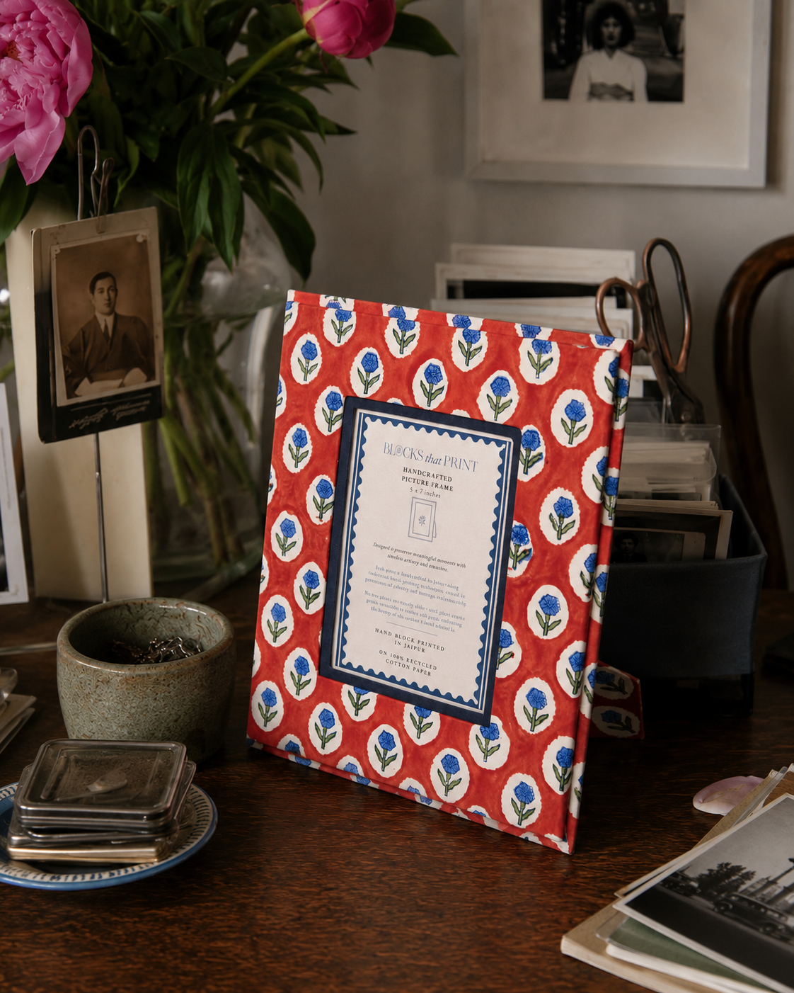 Medium Block Print Photo Frame (4 x 6) - Crimson Buta