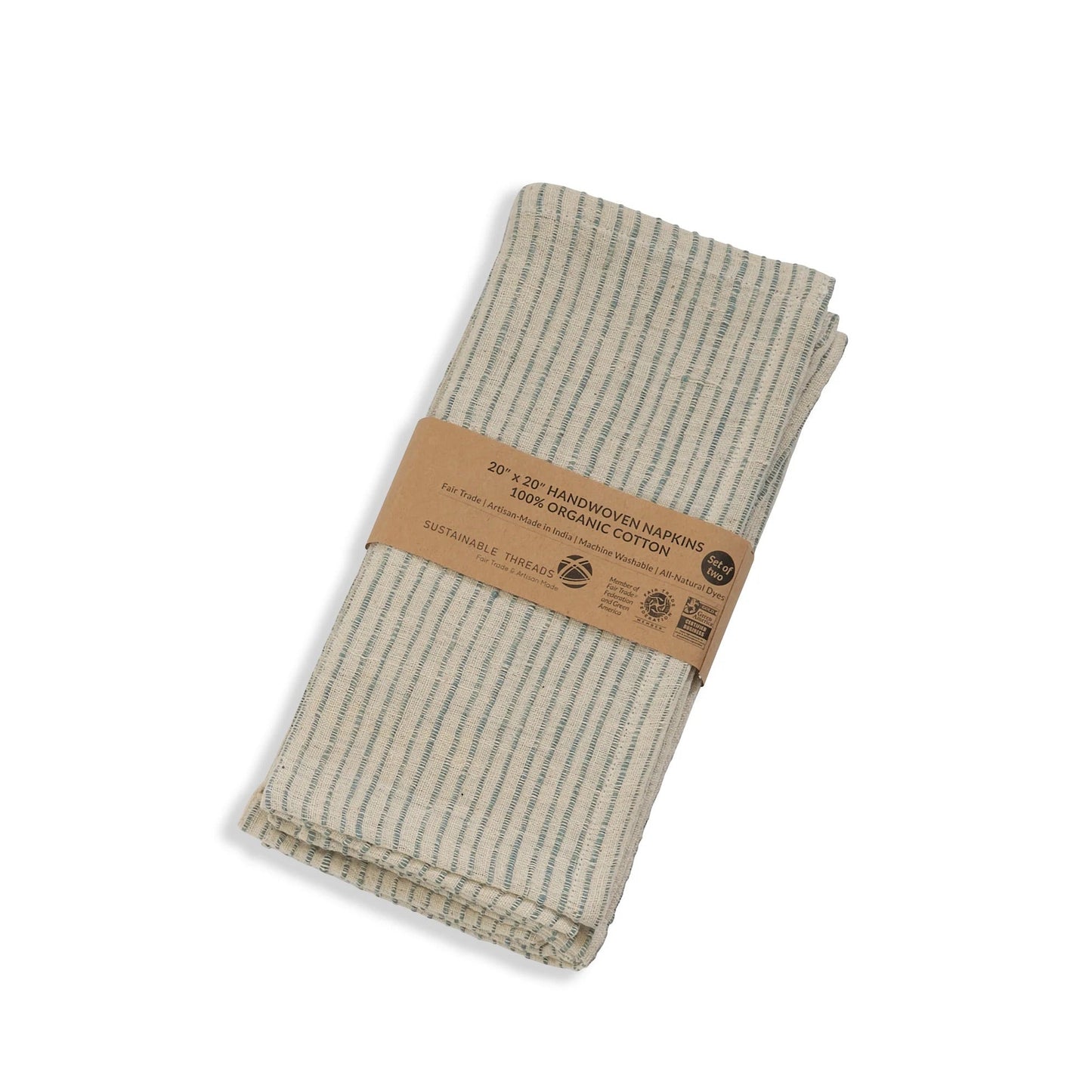 ON TRACK Handwoven Organic Cotton Napkins – Set of 2. Cotton – Fair Trade – Artisan Made