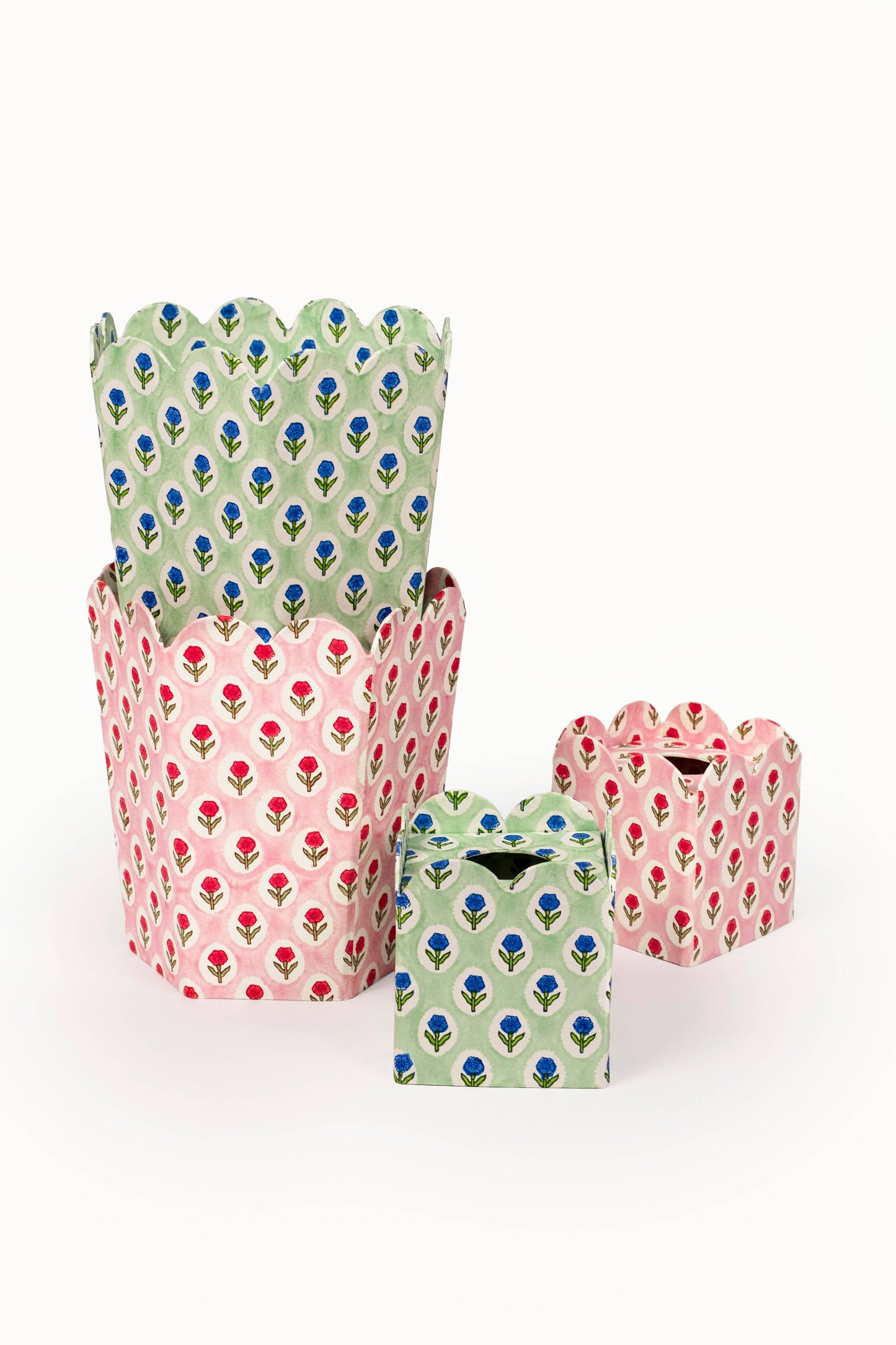 Block Print Storage /Waste Basket - Mint (Collapsible)
