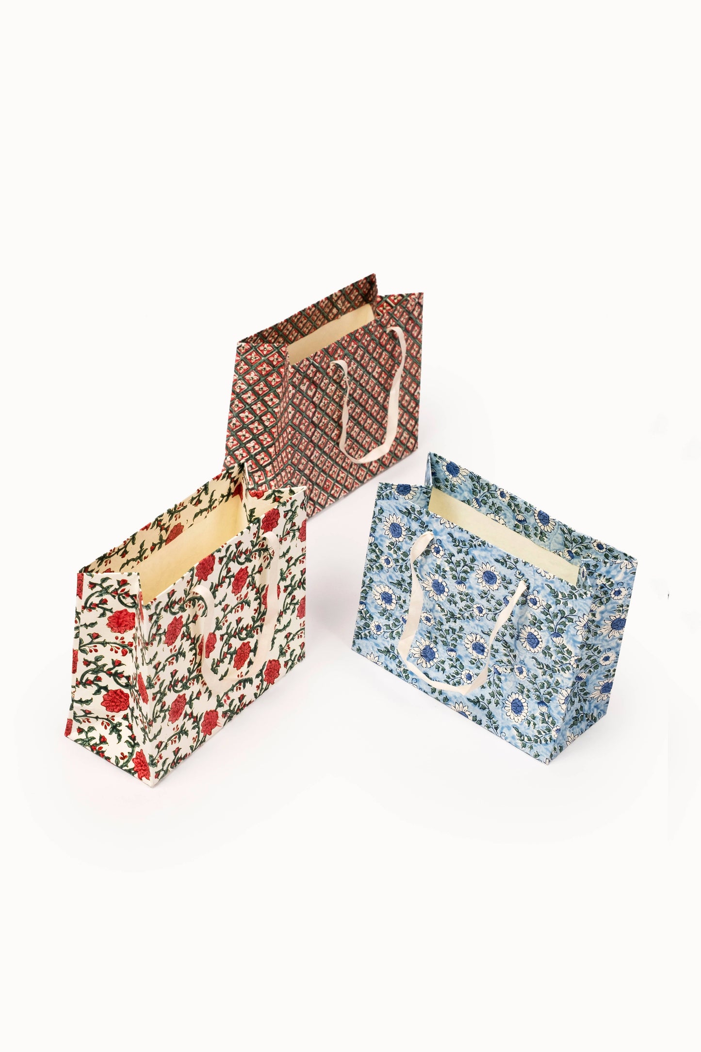 Medium (Set of 3) Holiday Gift Bags - Block Print