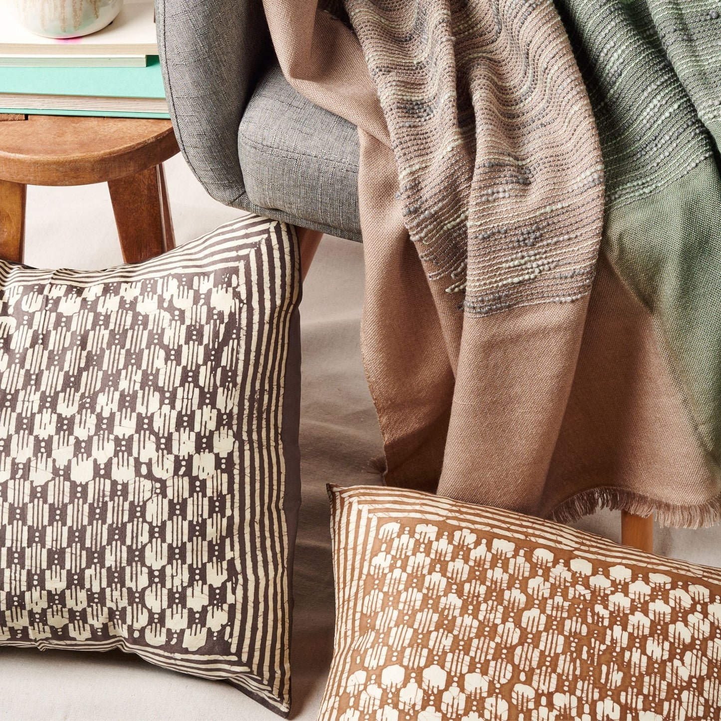 Oasis Gold Wax Block Print Mulberry Silk Pillow