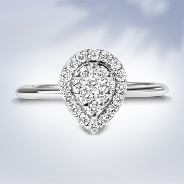 10K White Gold 3/8 Cttw Round-Cut Lab Grown Diamond Cluster Pear Promise Ring (G-H Color, VS2-SI1 Clarity) - Size 7