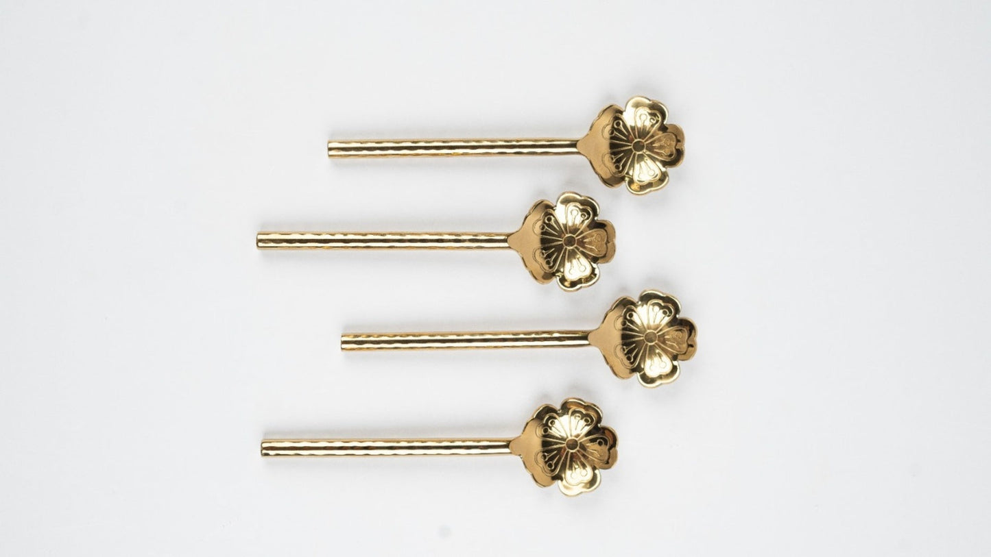S/4 Flower Shaped Brass Cocktail Spoons