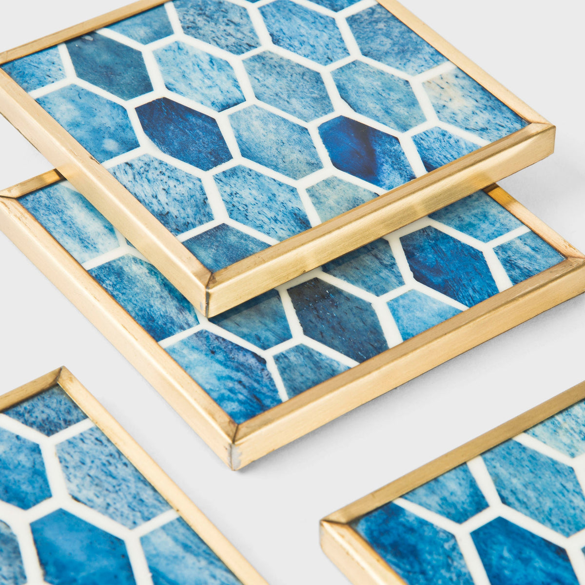 Gramercy Bone Inlay Coasters with Brass Trim – Set of 4