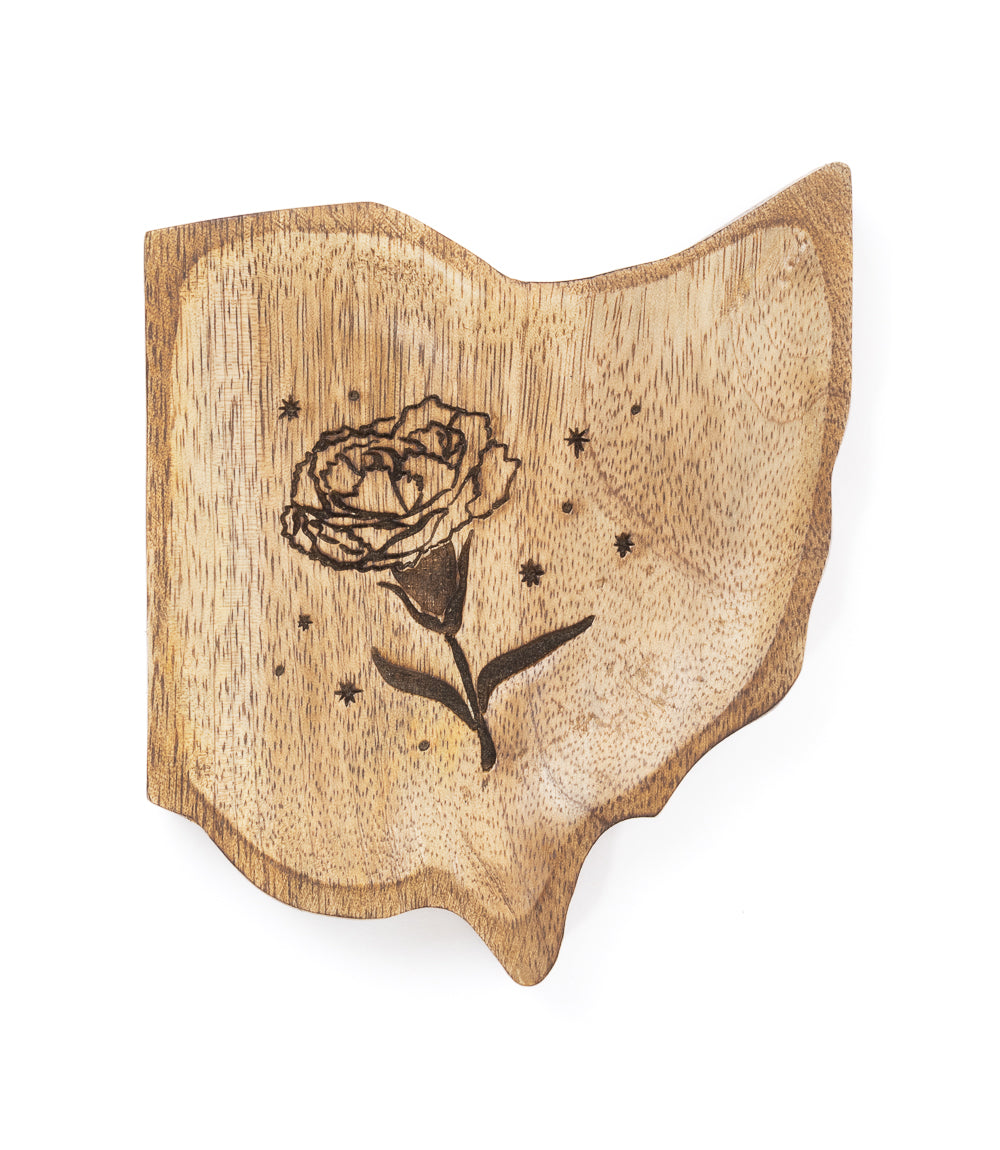 Ohio State Carnation Trinket Dish - Mango Wood