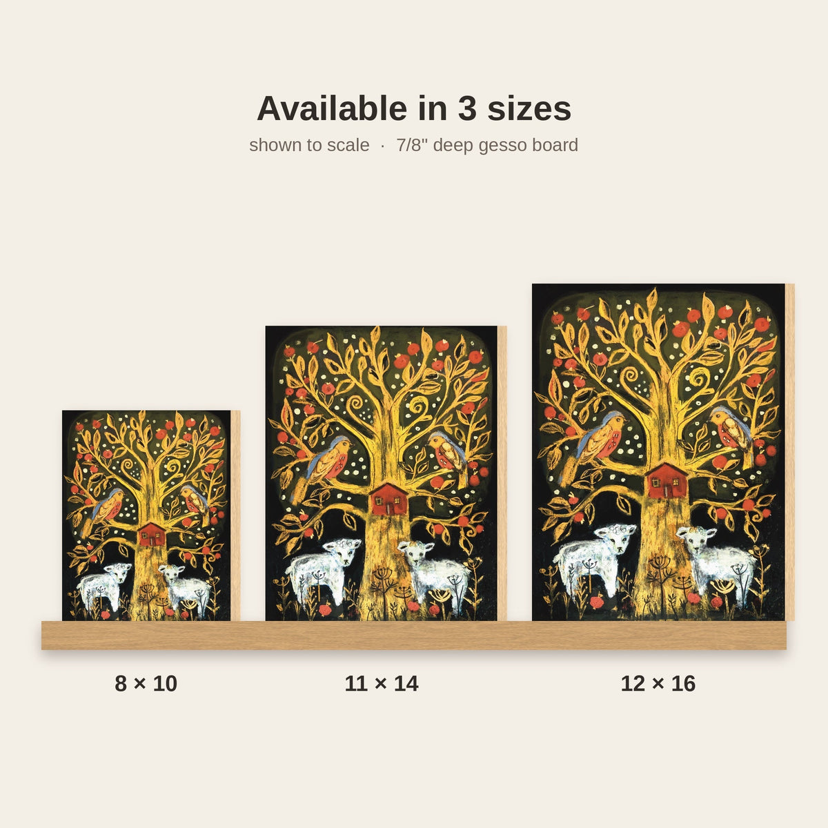Tree of Life: Apple Tree and Lambs Soft Pastel Art Print on Board