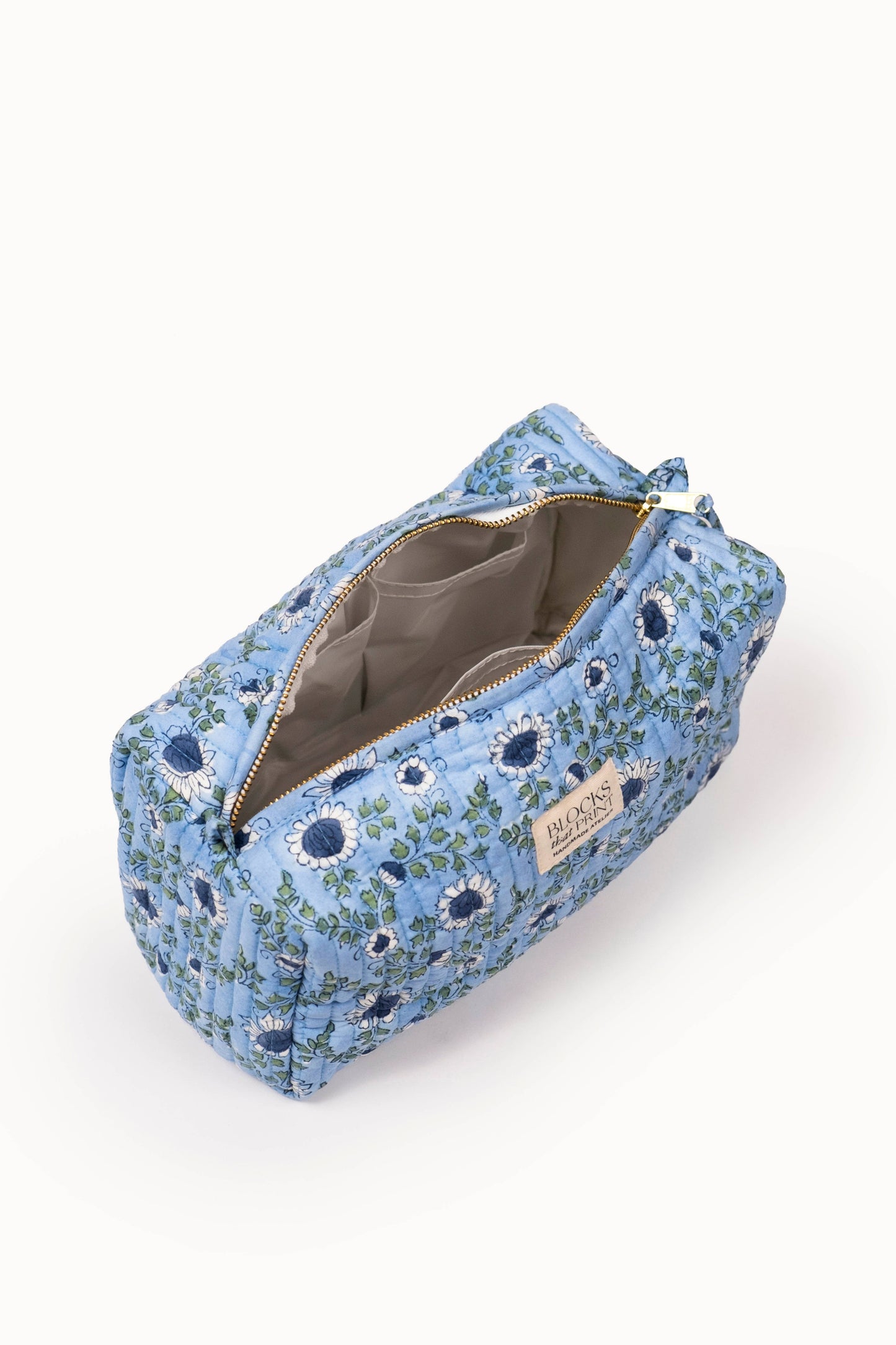 Large Block Print Quilted Travel Pouch - Ocean Blue