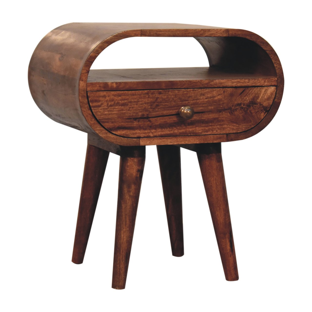 Solid Wood Honey Caramel Circular Bedside Table