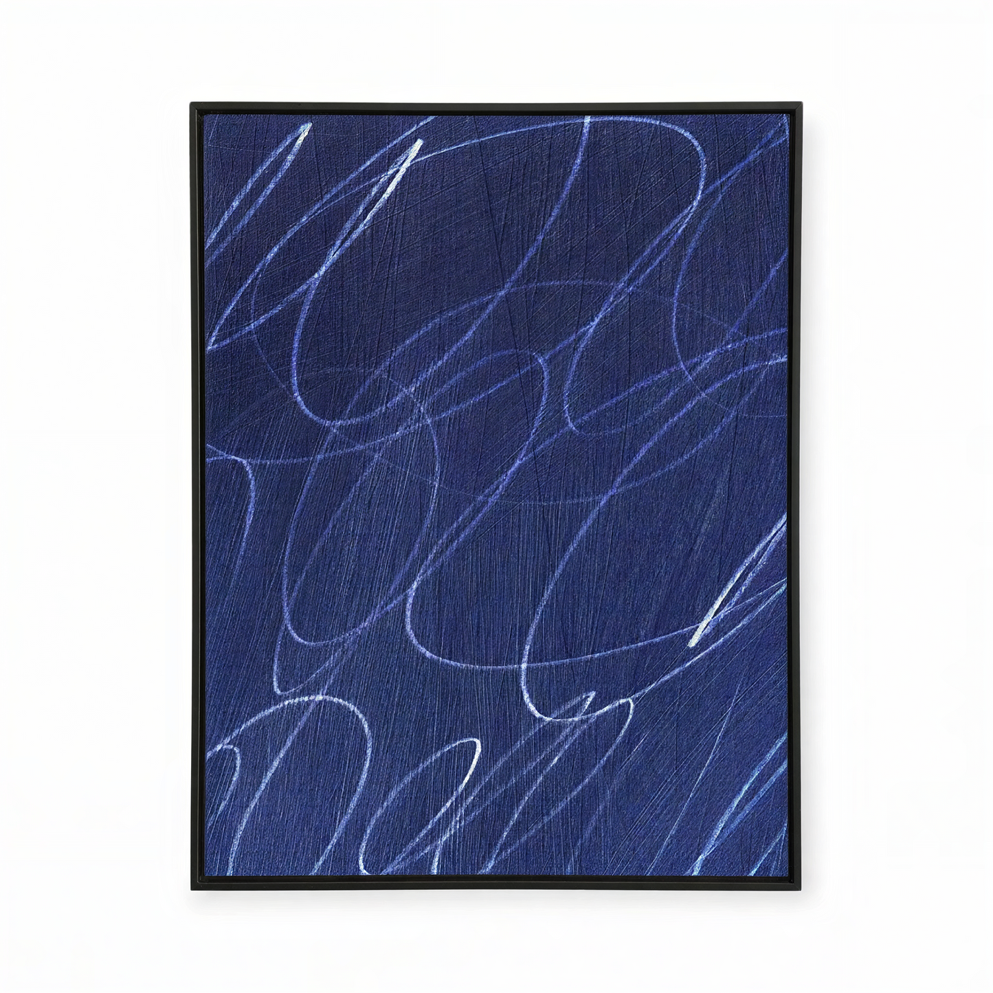 Gestural Marks in Deep Ocean Framed Wall Art