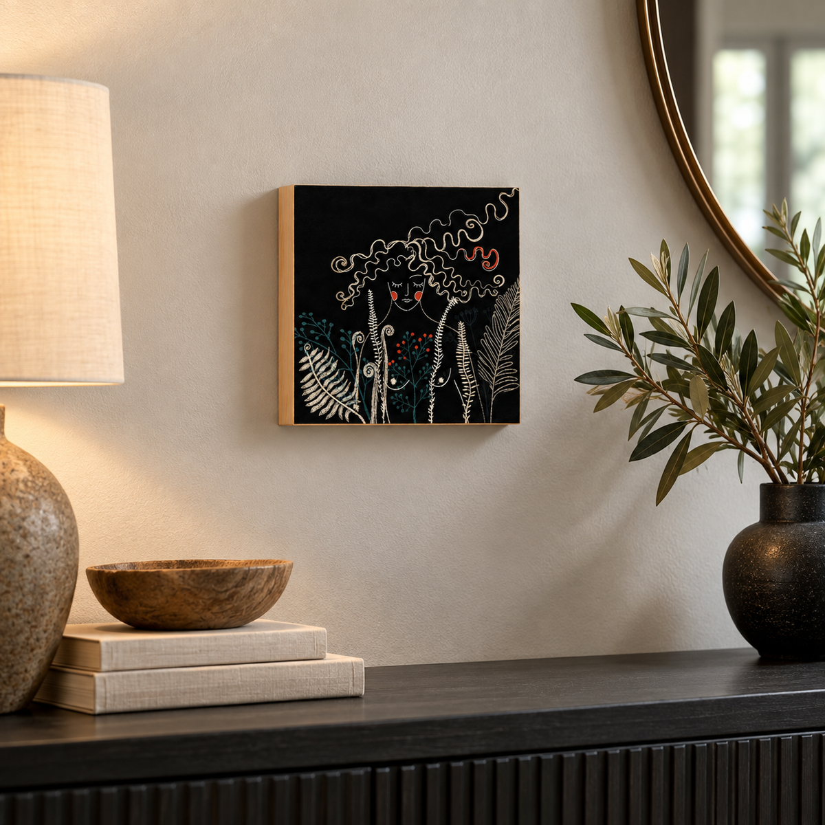 Wilderness Is Me: Feminine Nude Art Print on Board, Woman in a Night Forest