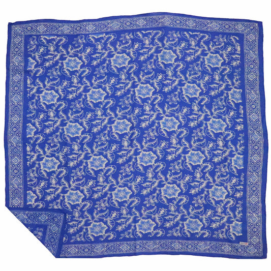 Large 39" Hand Dyed Batik Bandana, Blue Tendril, 100% Cotton