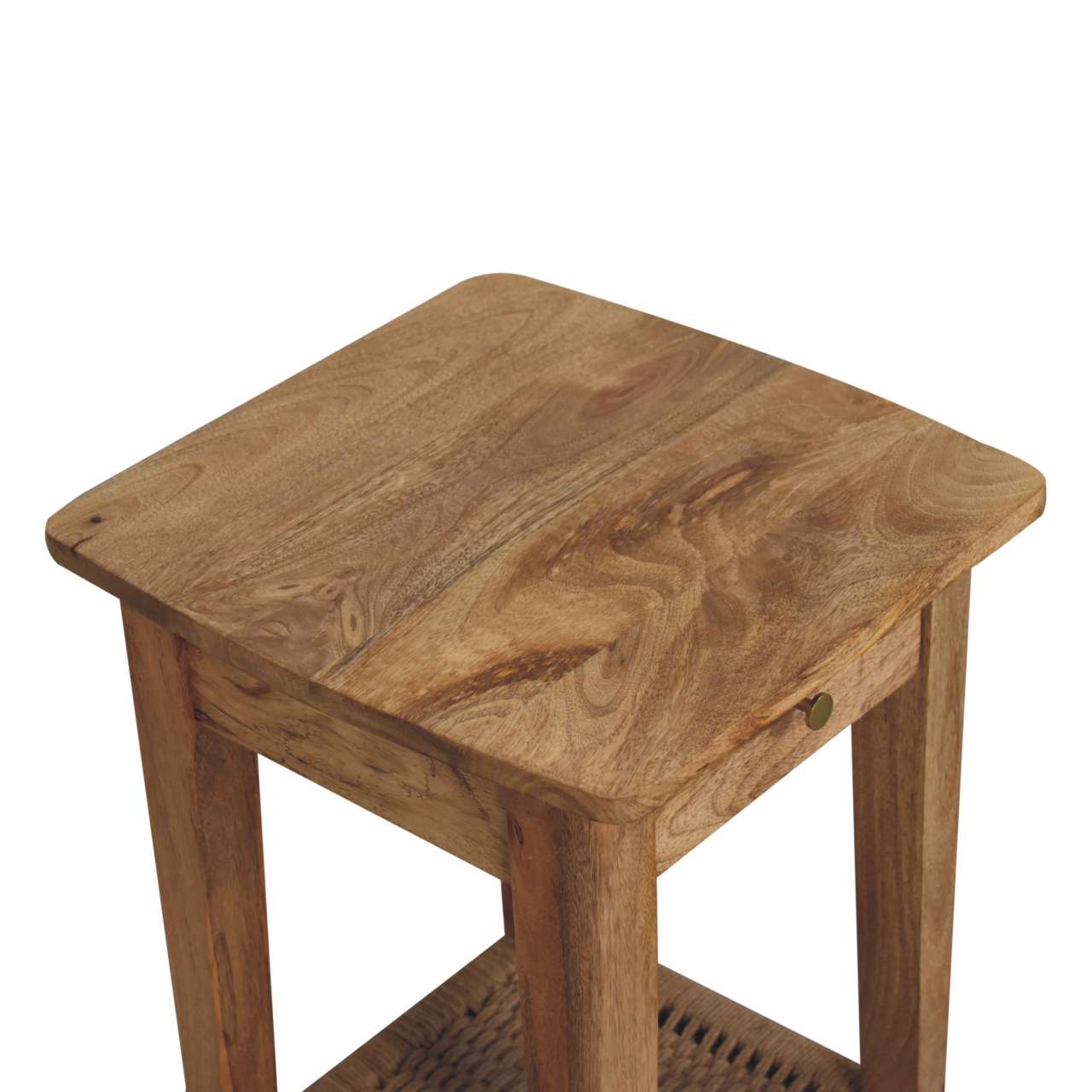 Solid Wood Rope End Table, 1-Drawer, 1 Open-Slot, Light Brown