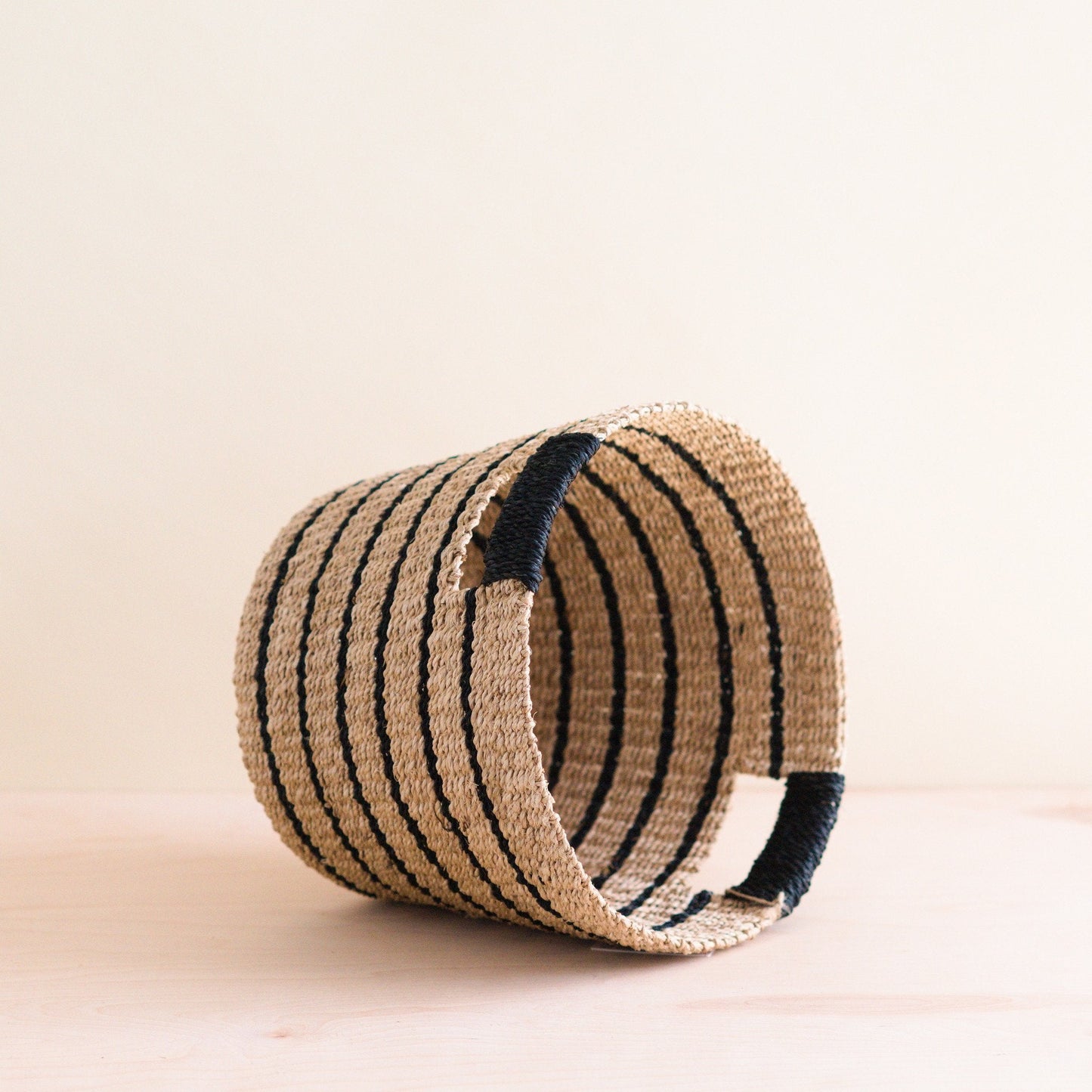 Black + Natural Striped Tapered Basket