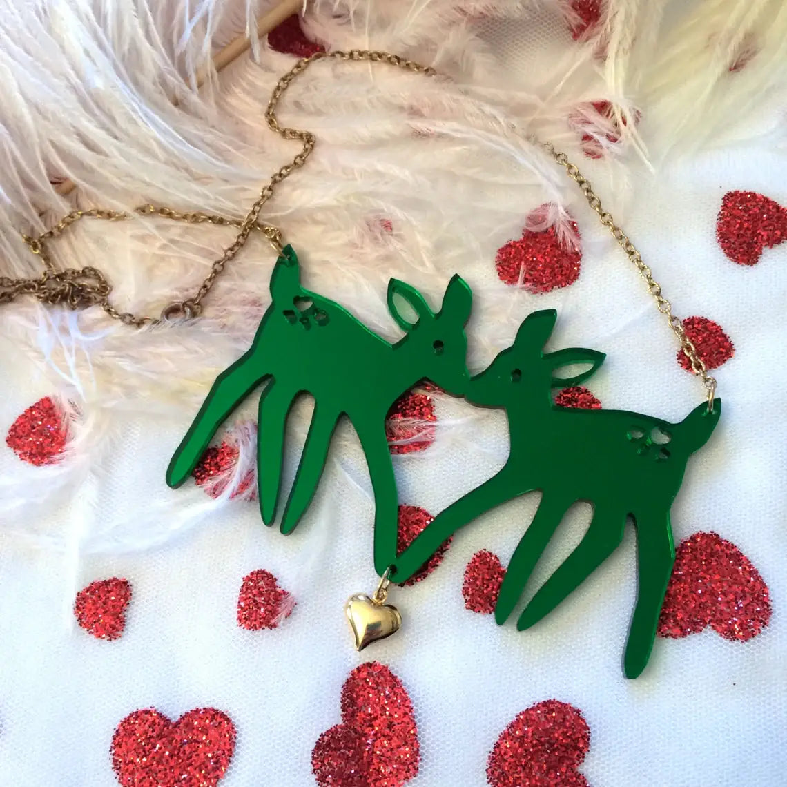 Christmas Fawns Statement Necklace - SILVER