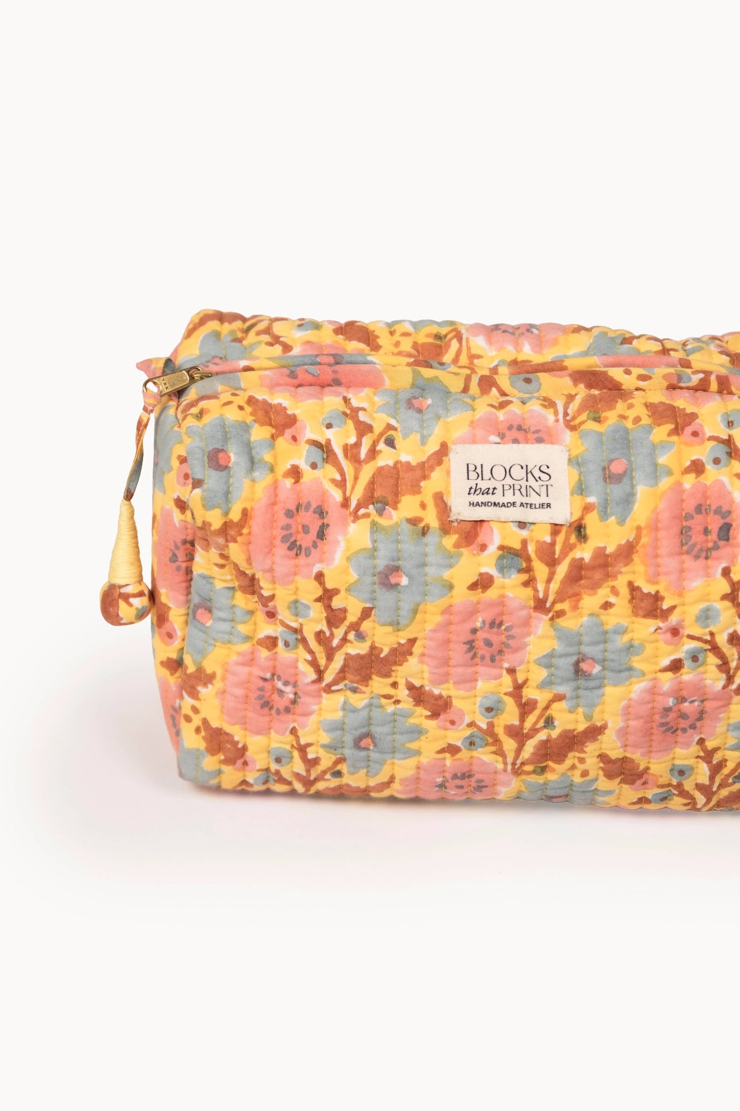 Large Block Print Quilted Travel Pouch - Sunwashed Floral
