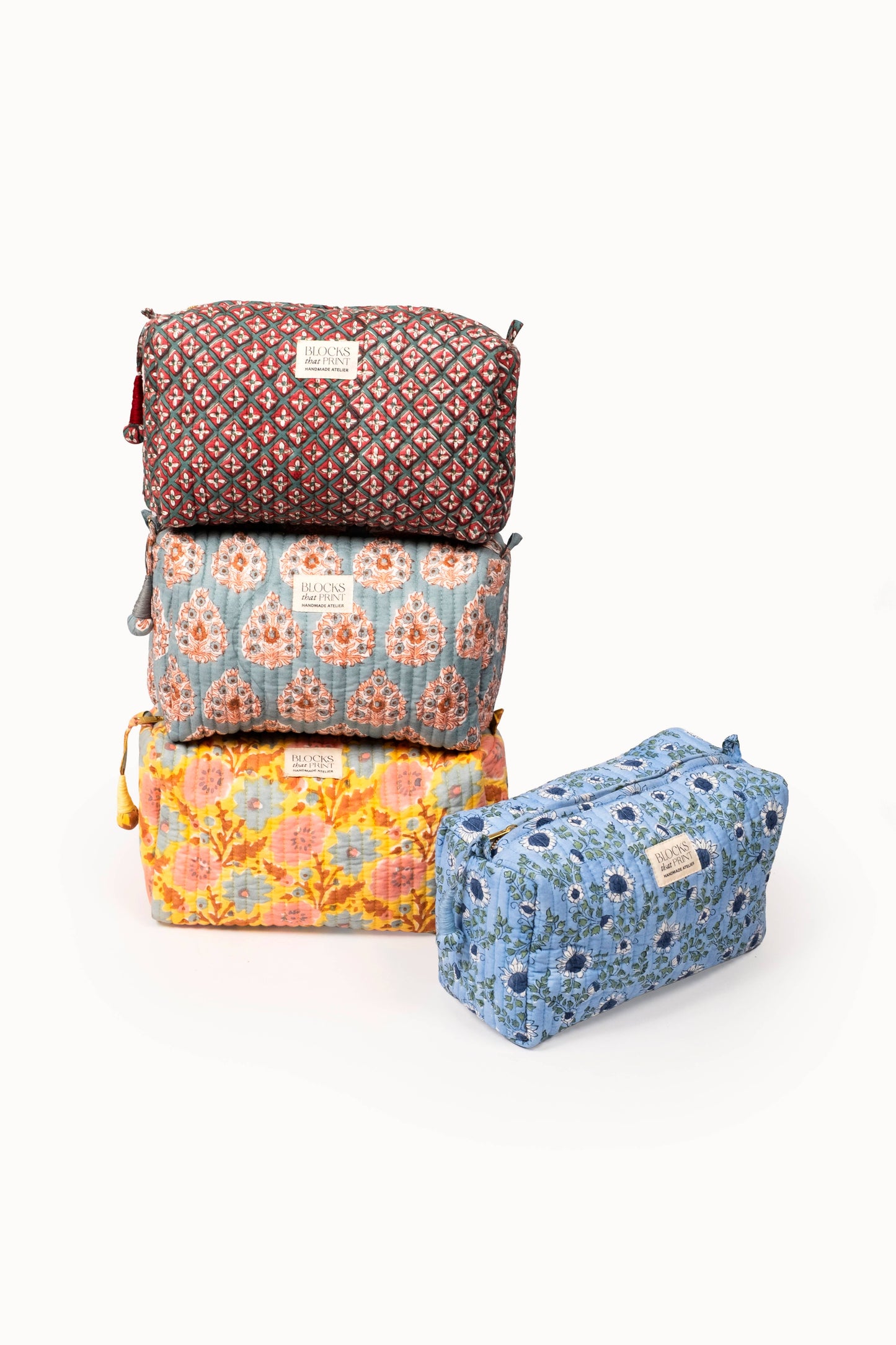 Large Block Print Quilted Travel Pouch - Sunwashed Floral