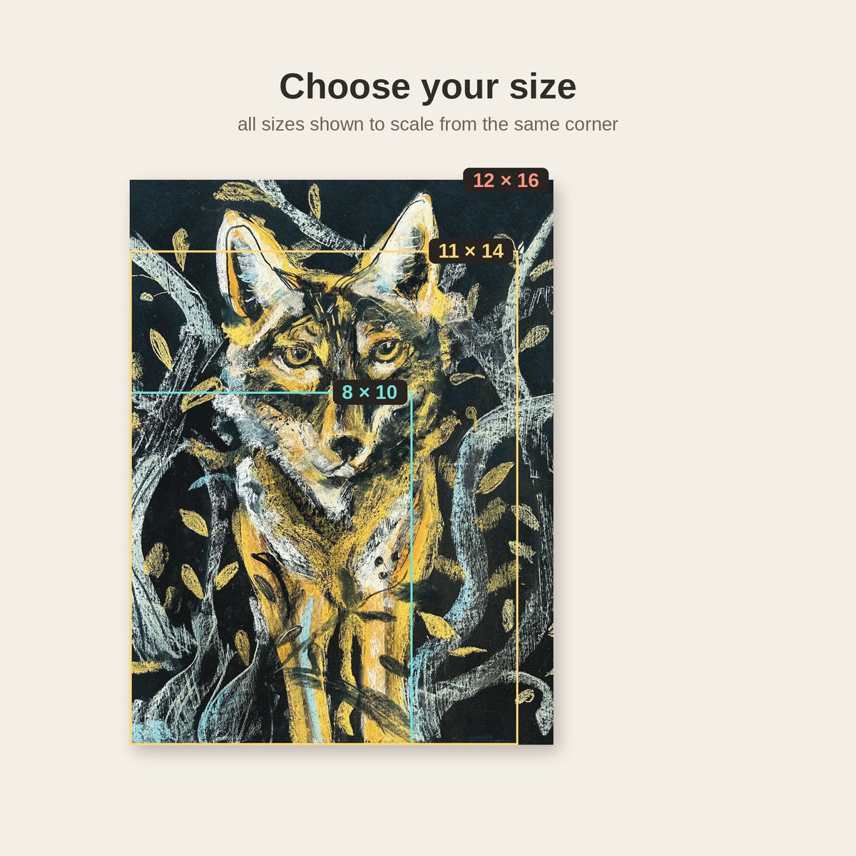 Coyote in the Woods: Moonlit Folk Art Print on Board, Wildlife Wall Art