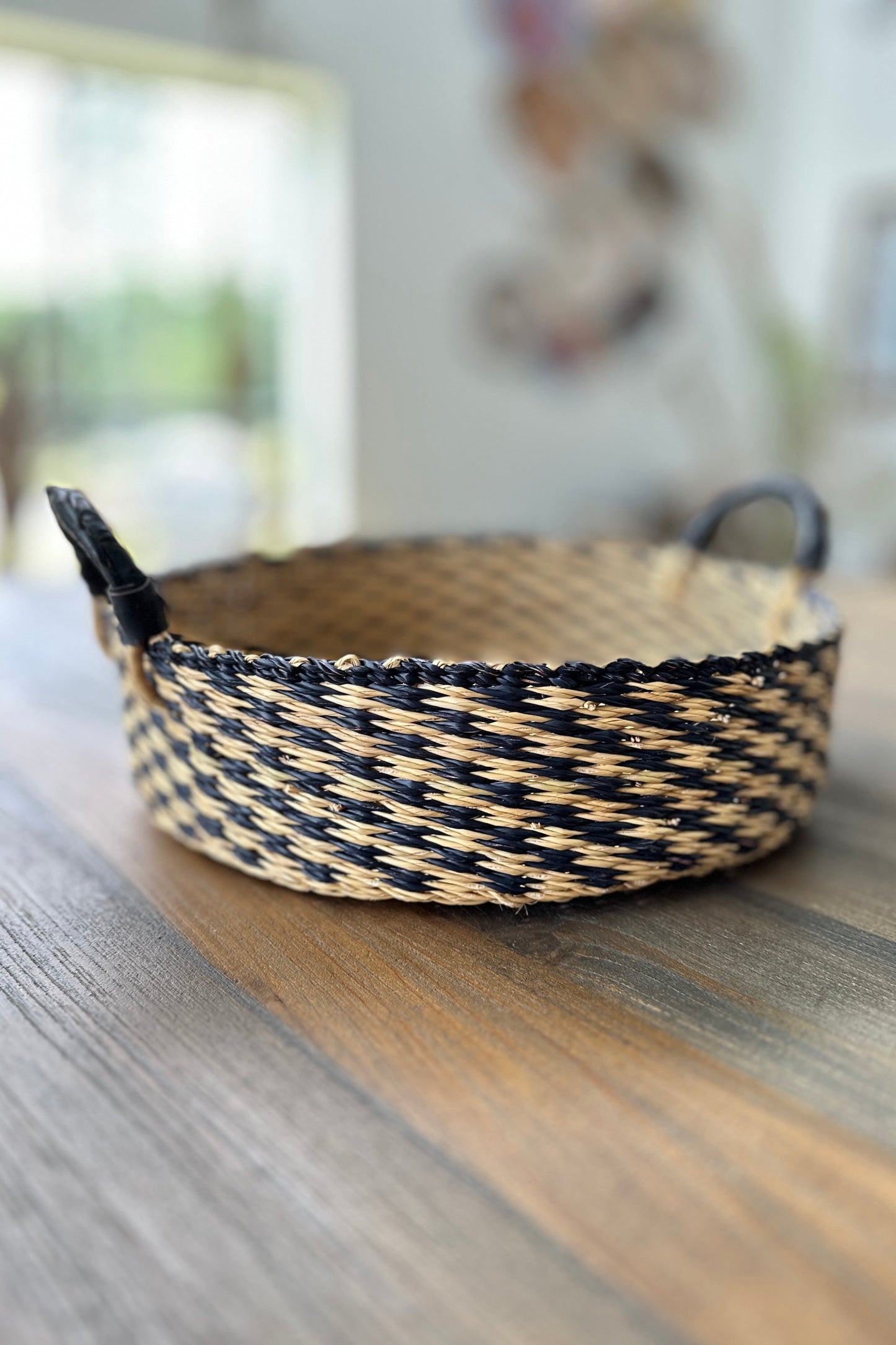 Tray Basket in Natural w/ Black Checks