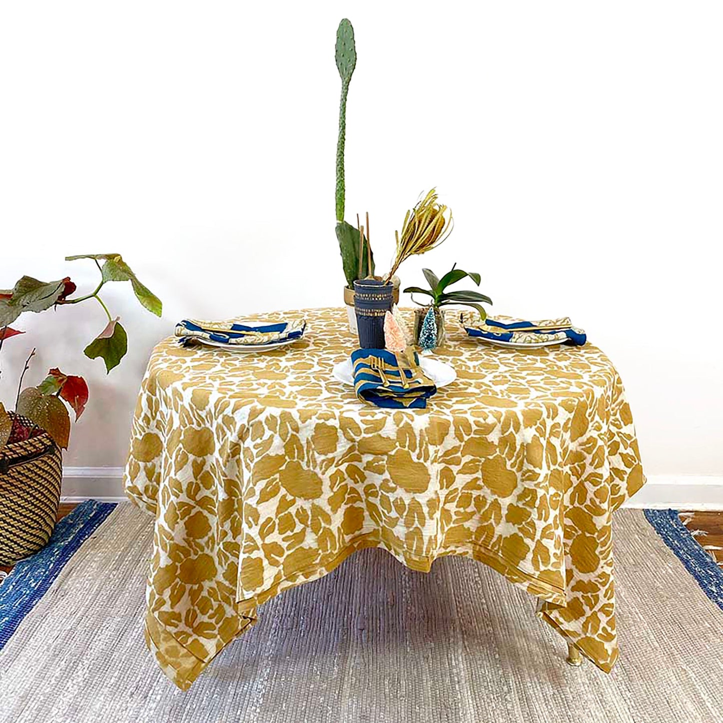 Hand Block Printed Tablecloth - Yan Mustard
