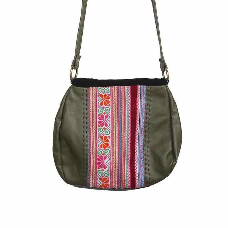 Leather Embroidered Crossbody Bag - Thailand