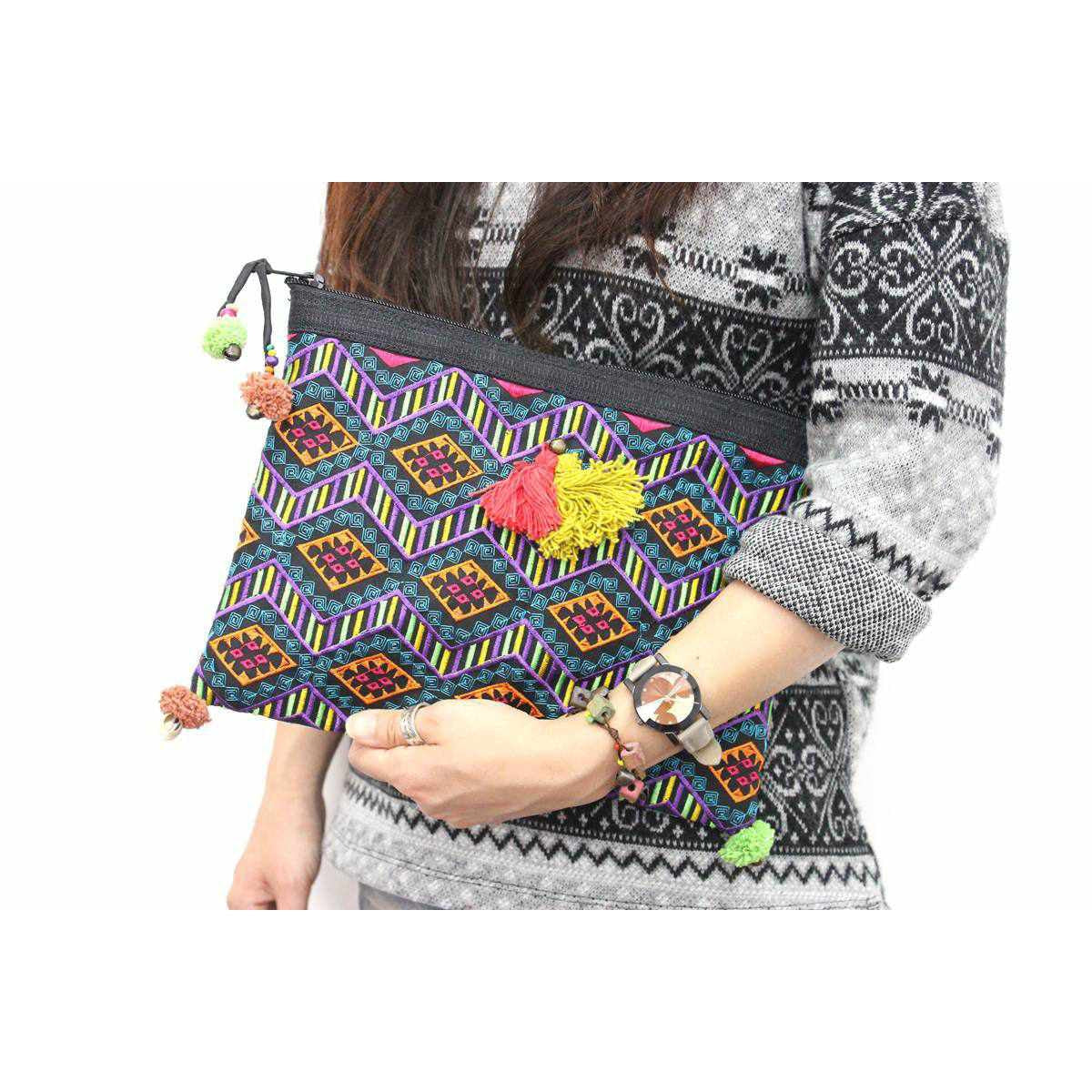 Handcrafted Embroidered Clutch | iPad Bag - Thailand