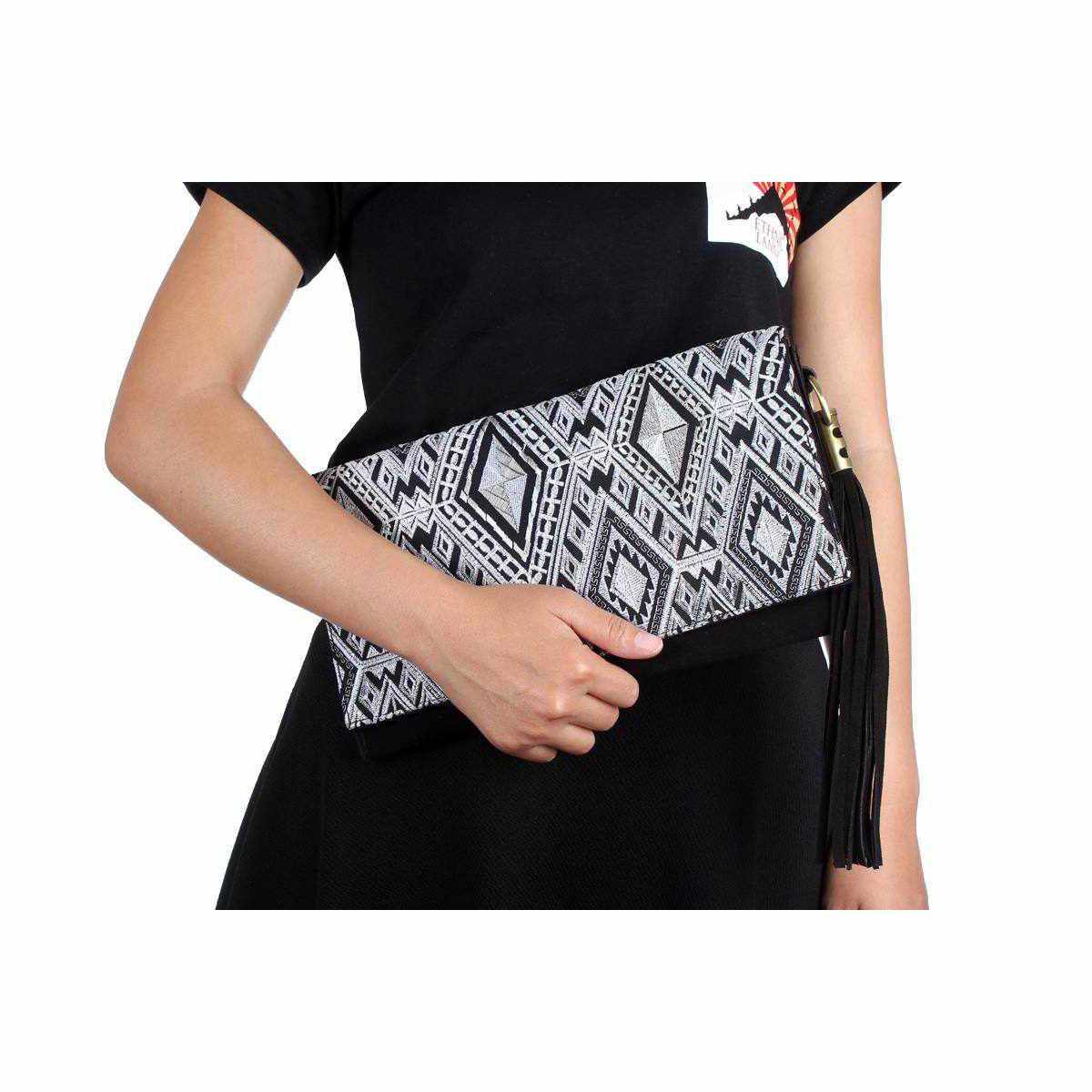Leather Clutch with Geometric Embroidery Bag - Thailand