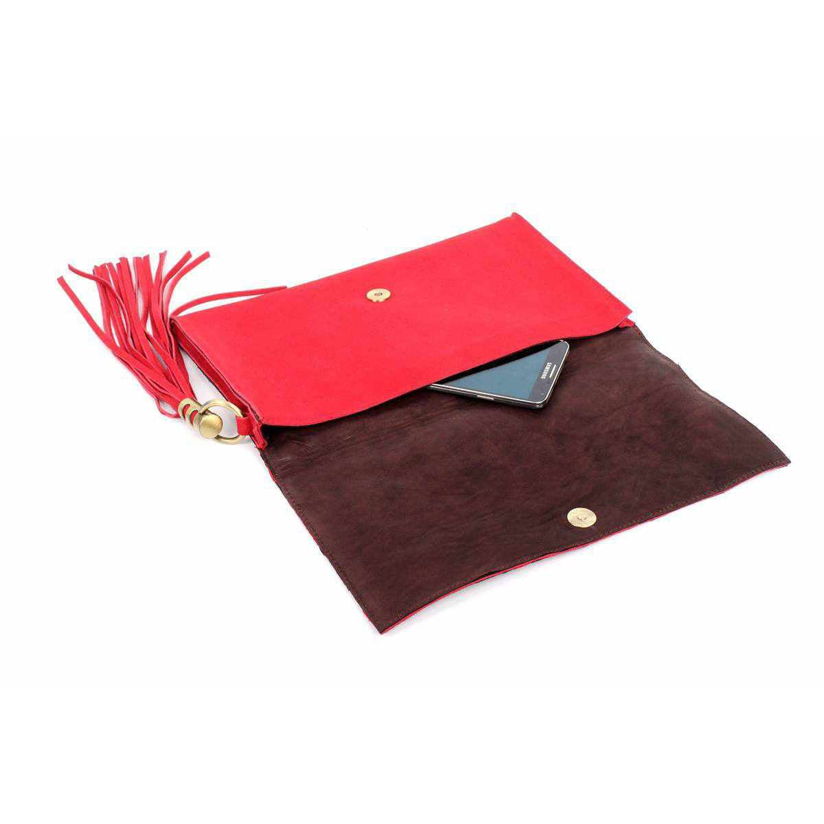 Leather Clutch with Geometric Embroidery Bag - Thailand