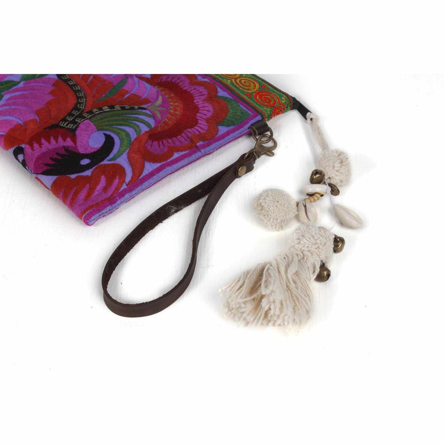Botanica Embroidered Wristlet with PomPoms - Thailand