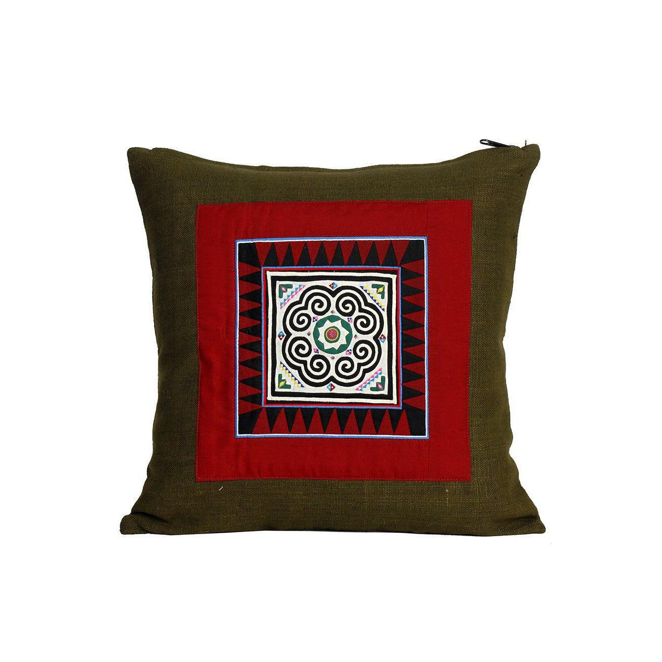 Artisan Crafted Karen Vintage Fabric Embroidered Cushion - Thailand