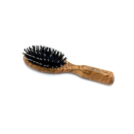 Dural Hair Brush Fos Styling & Care Rubber Cushion With Boar Bristles & White Nylon Pin Olive Wood