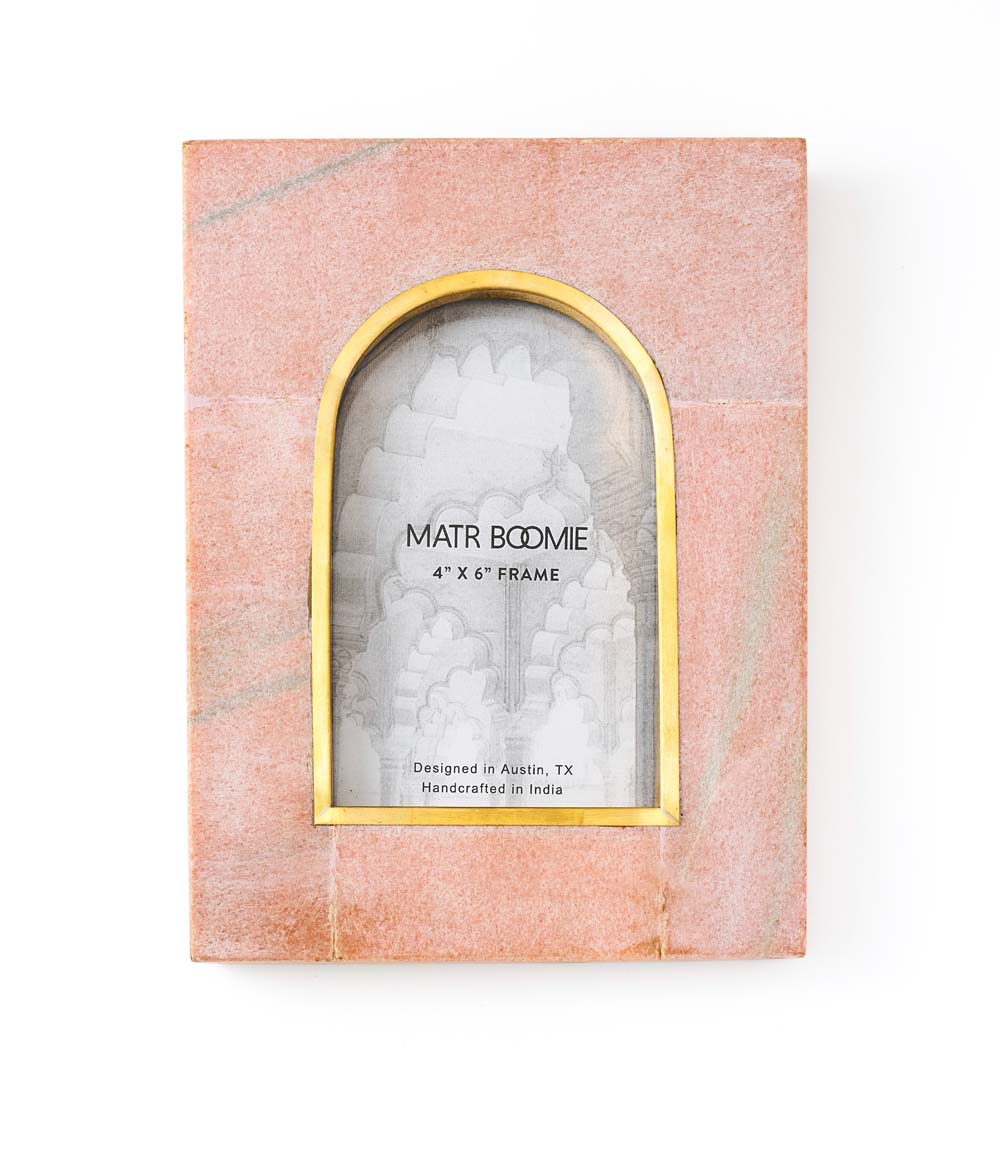 Jaipuri 4x6 Arch Picture Frame - Pink Carved Marble - Osadia Concept Store