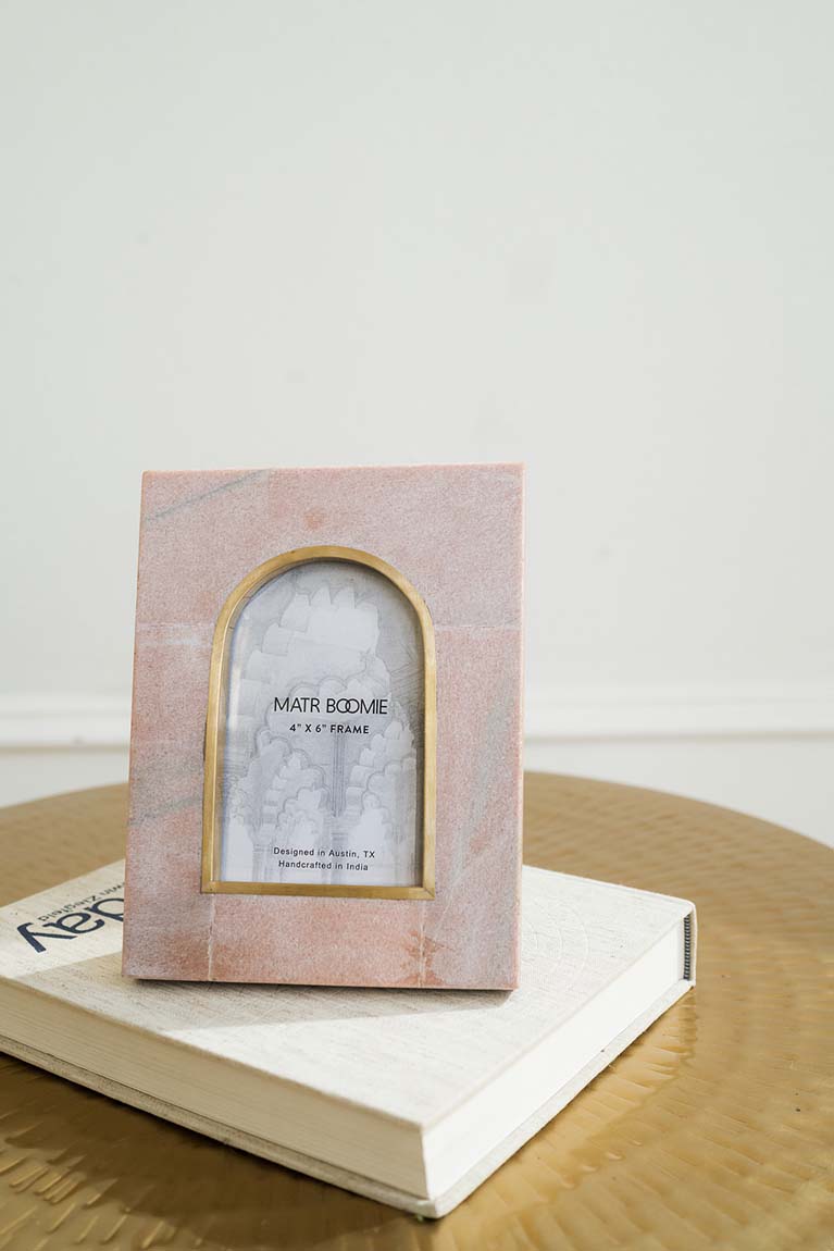 Jaipuri 4x6 Arch Picture Frame - Pink Carved Marble - Osadia Concept Store