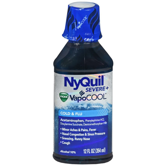 Vicks Ny Quil Vapo Cool Severe Cold, Flu, And Congestion Medicine, 12 Fl Oz, Menthol Flavor, Maximum Strength, Relieves Nighttime Cough, Sore Throat, Fever, Congestion, Runny Nose
